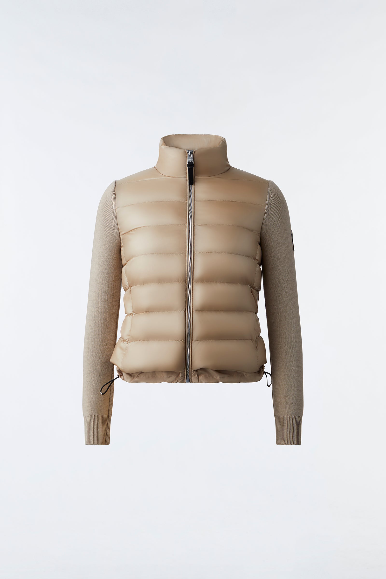 Oceane Mixed-Media Down Jacket With Rib Sleeves