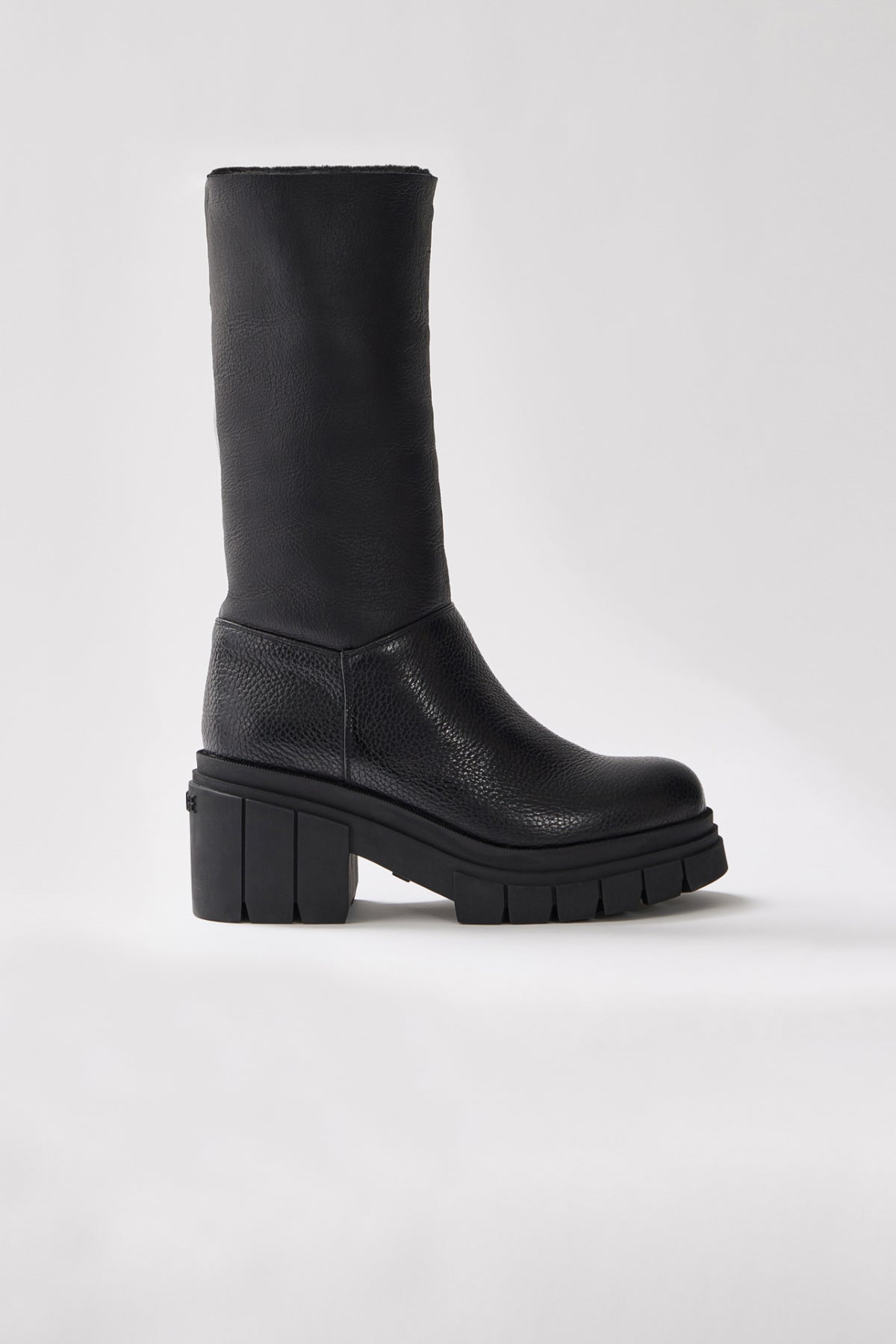 Major Slouchy Block Heel Lug Sole (R) Leather Boot