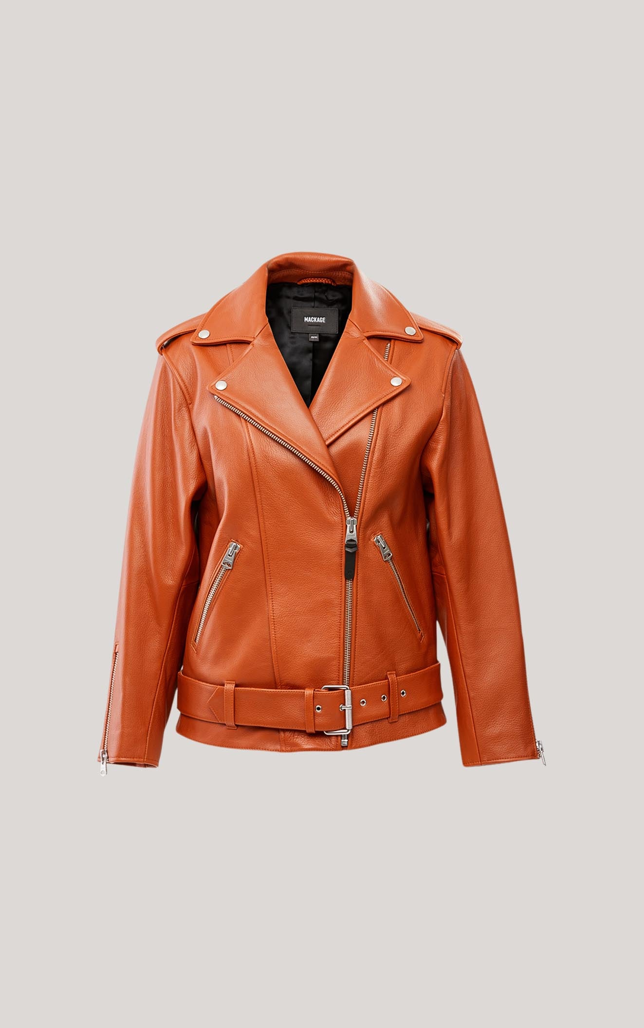 Jayda Oversized Leather Biker Jacket With Belt