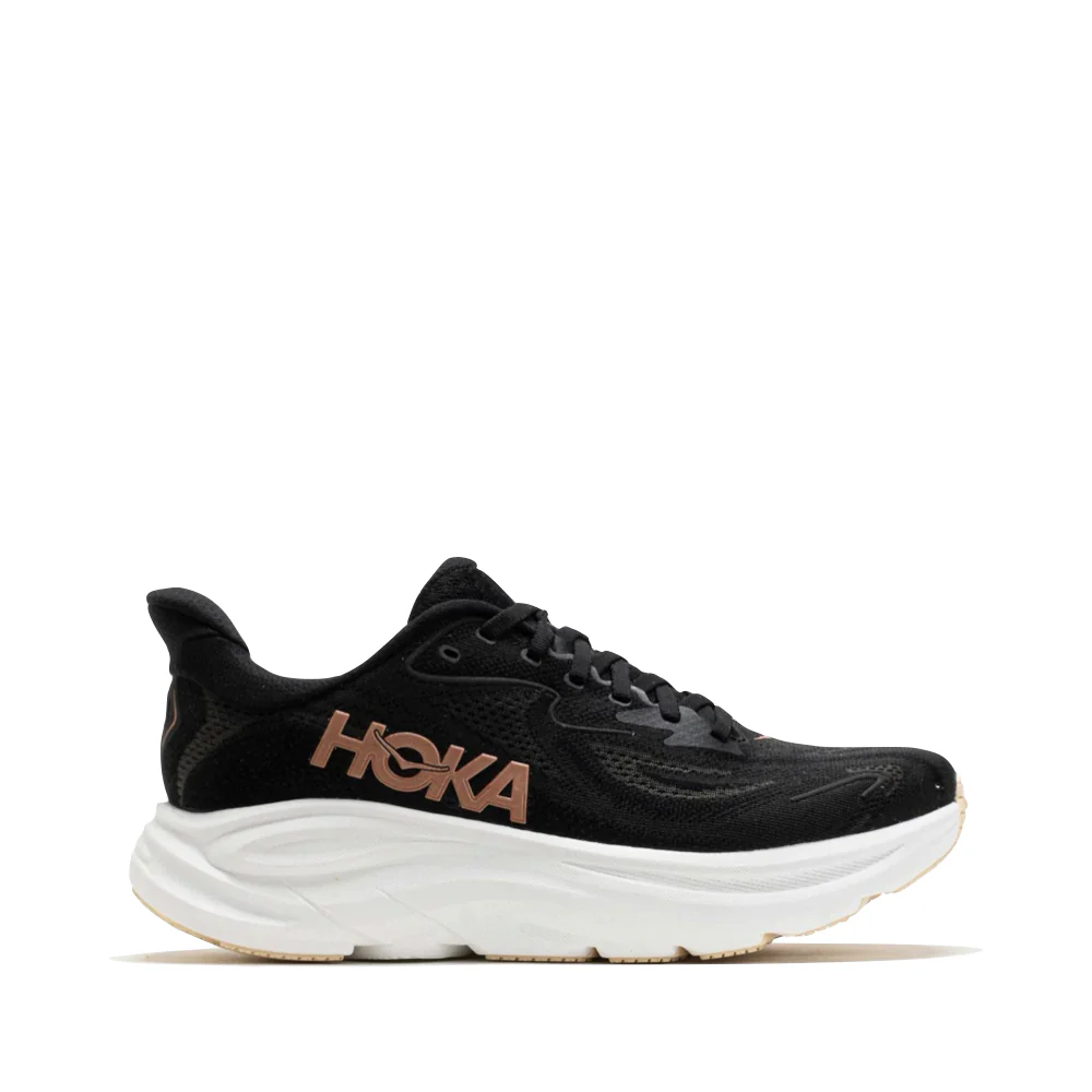 Hoka Women's Clifton 10 Sneaker in Black/Rose Gold