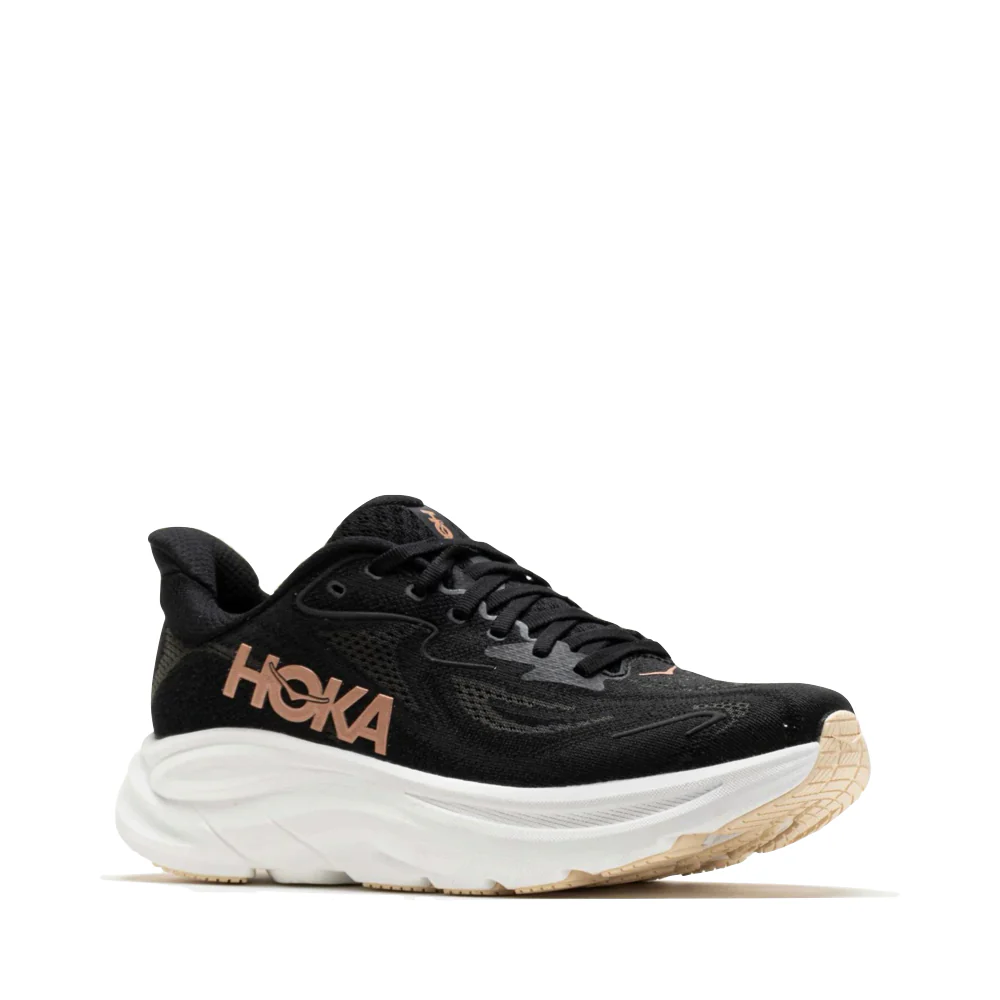 Hoka Women's Clifton 10 Sneaker in Black/Rose Gold