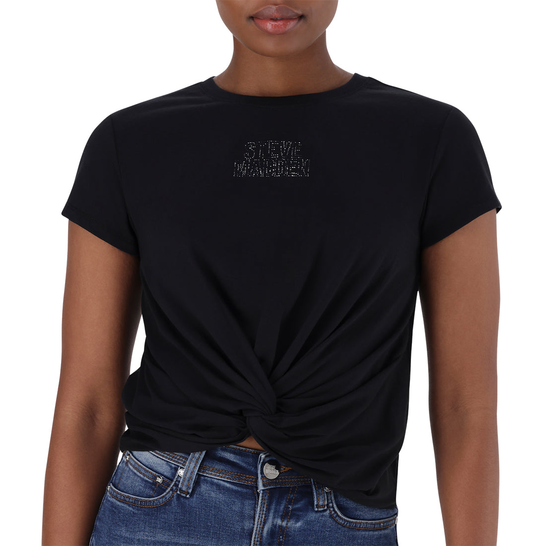 OLIVIA FRONT TWIST LOGO TEE BLACK