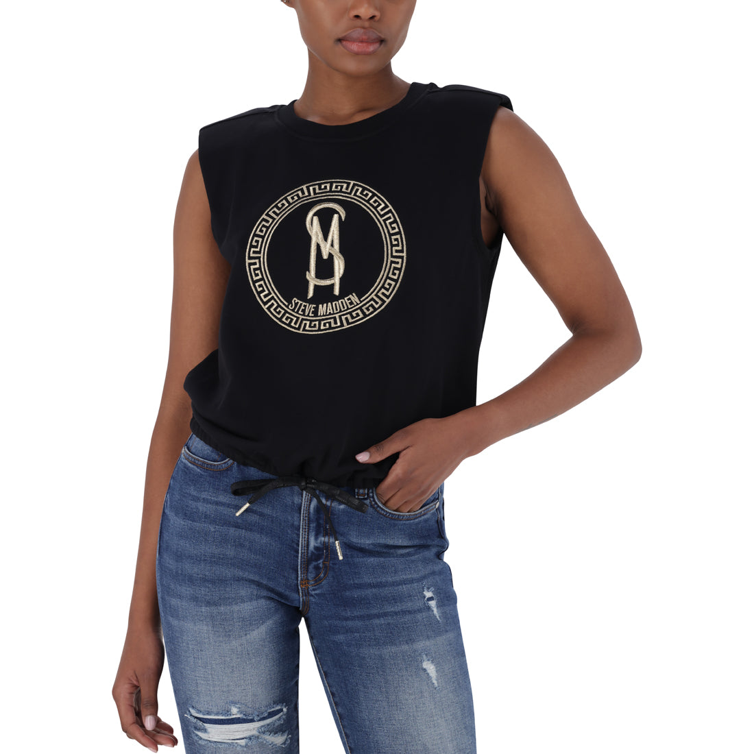 JESSICA PADDED SHOULDER TOP BLACK