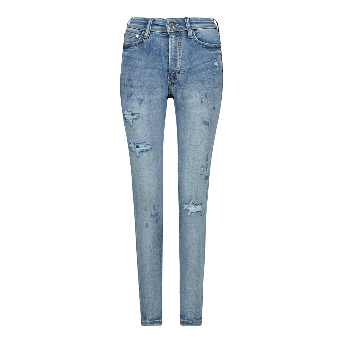 EVA CURVY MID RIPPED BLUE SKINNY