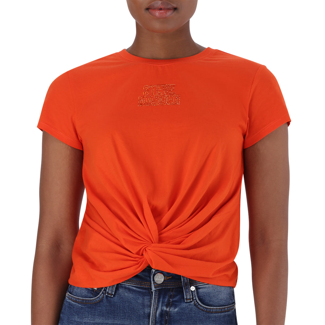 OLIVIA FRONT TWIST LOGO TEE TANGERINE