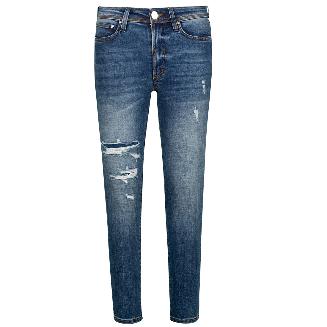 EVA CURVY DARK RIPPED BLUE SKINNY