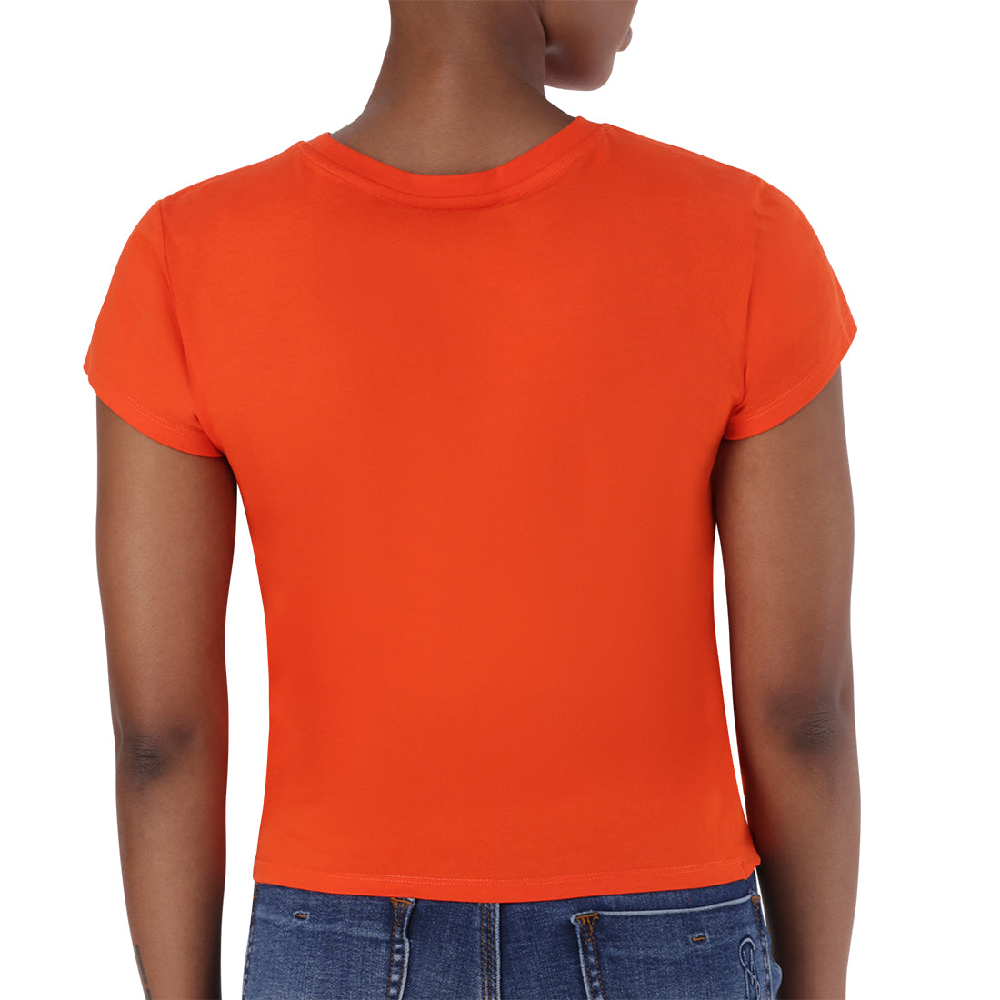 OLIVIA FRONT TWIST LOGO TEE TANGERINE