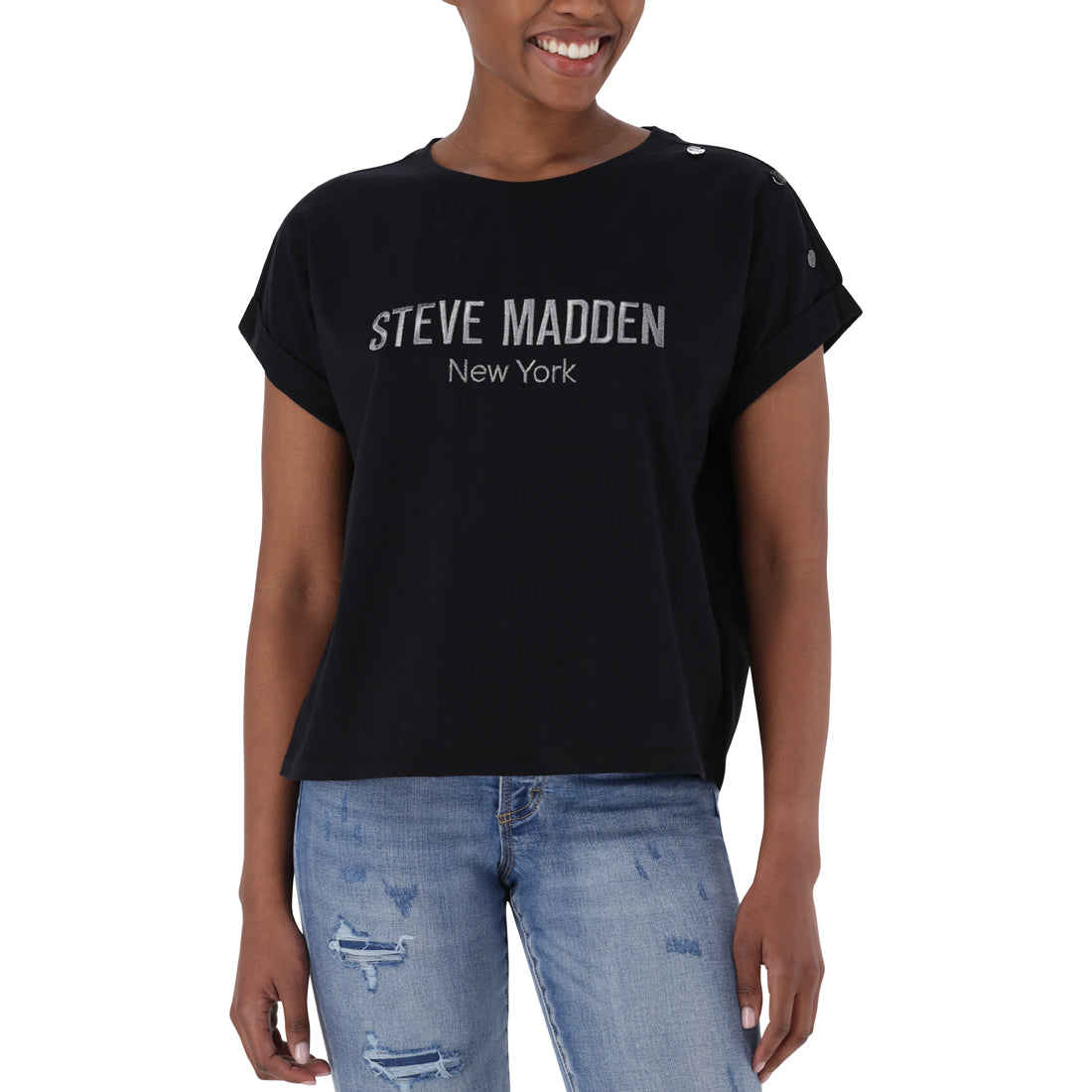 BLAIRE BLACK LOGO TEE WITH POPPERS