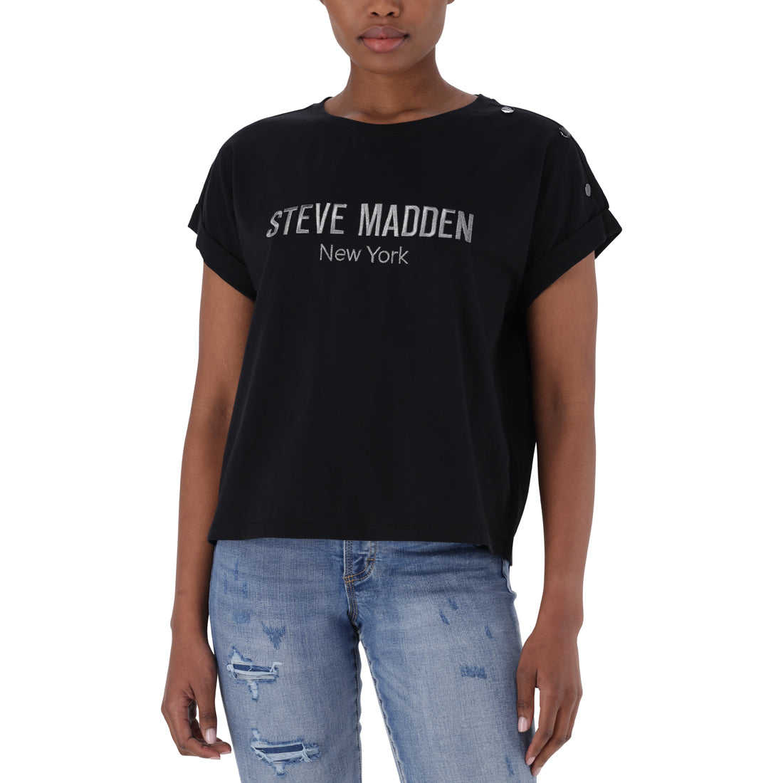 BLAIRE BLACK LOGO TEE WITH POPPERS