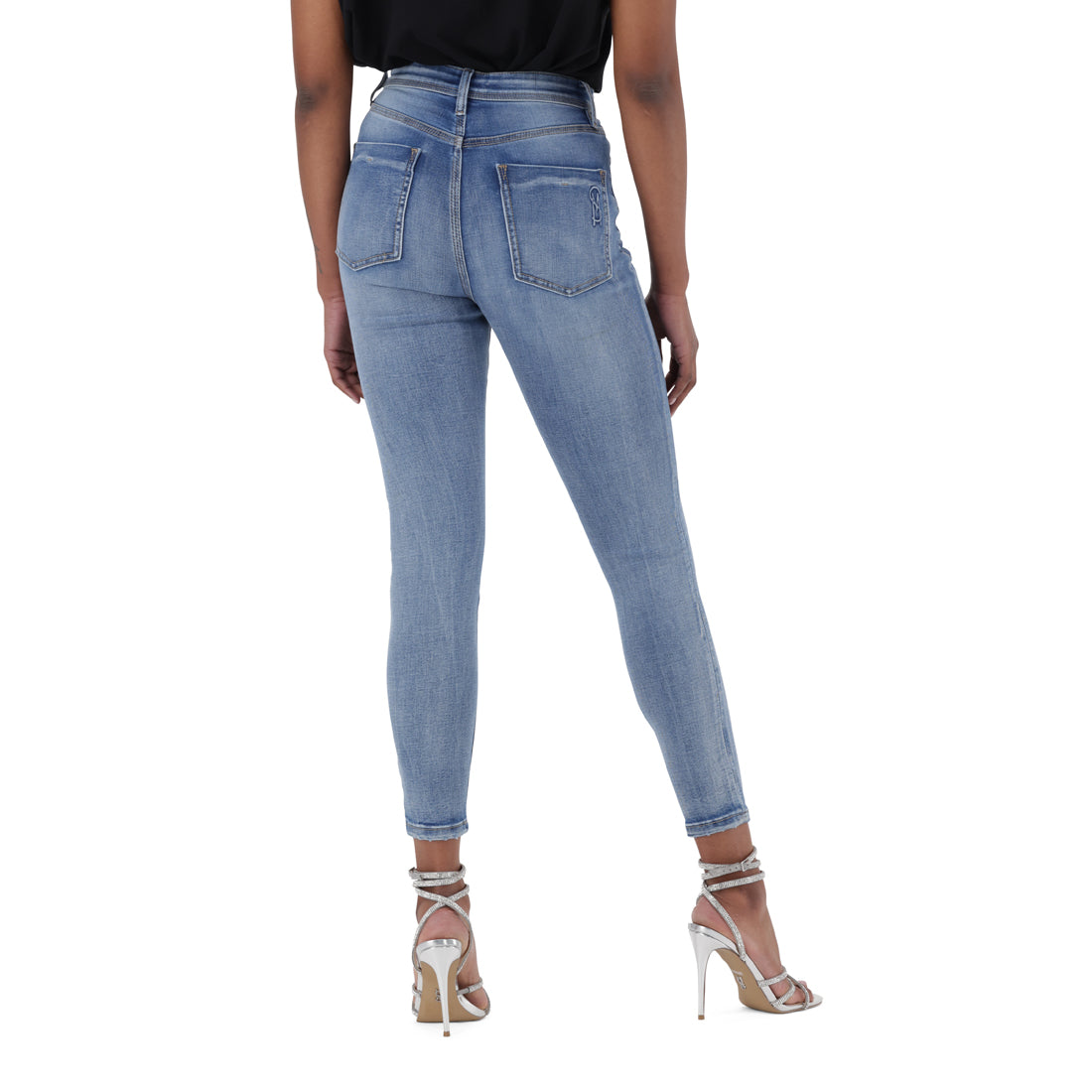 EVA CURVY MID RIPPED BLUE SKINNY