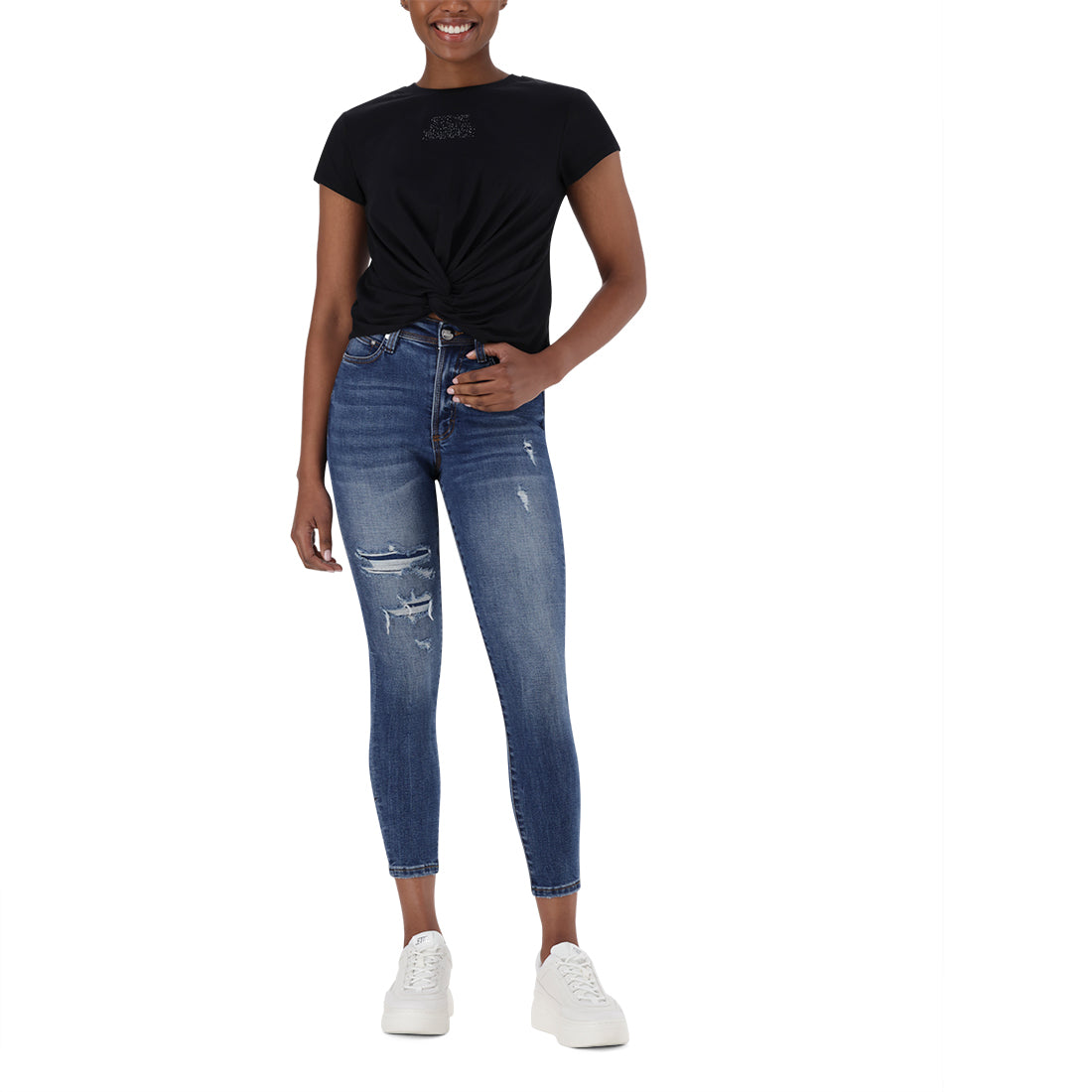 OLIVIA FRONT TWIST LOGO TEE BLACK