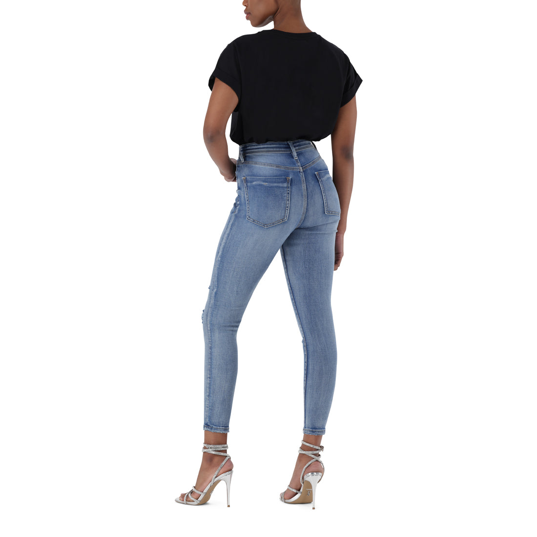 EVA CURVY MID RIPPED BLUE SKINNY