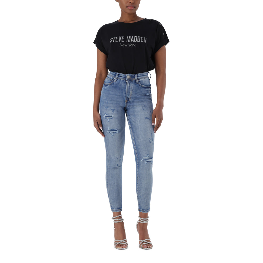 EVA CURVY MID RIPPED BLUE SKINNY