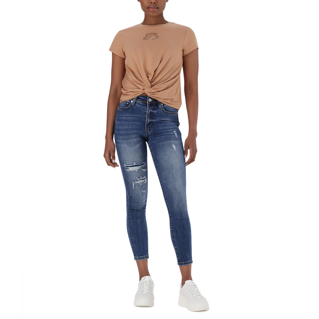 OLIVIA FRONT TWIST LOGO TEE CINNAMON