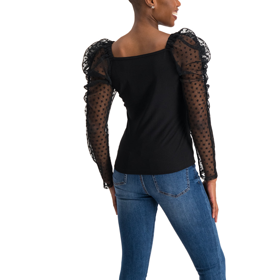 LIBBY BLACK DOBBY PUFF SLEEVE TOP