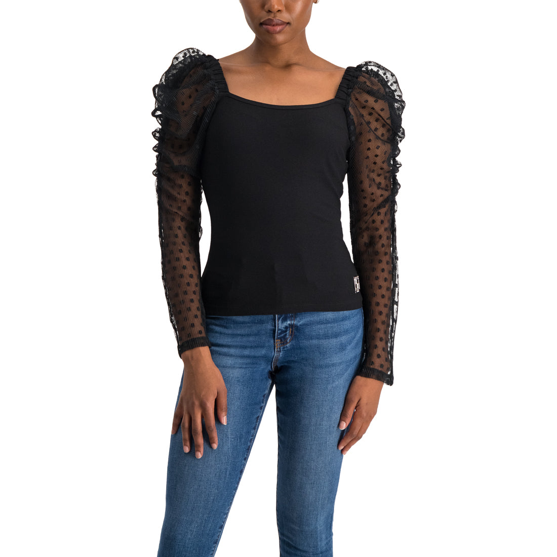 LIBBY BLACK DOBBY PUFF SLEEVE TOP