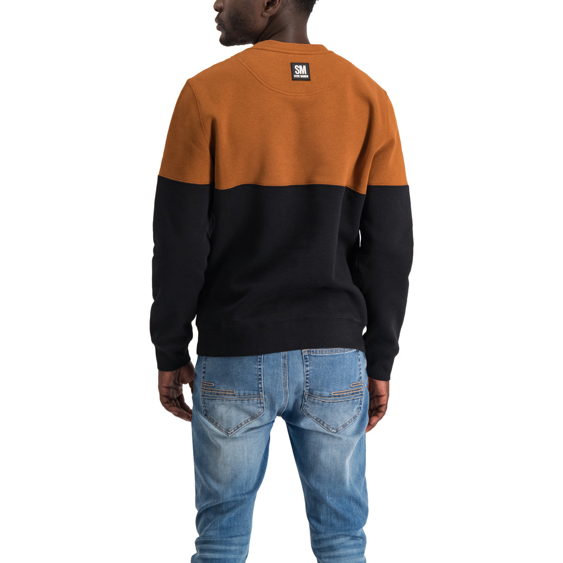 JAKE RUST/BLACK COLOUR BLOCK EMBROIDARY LOGO SWEATER