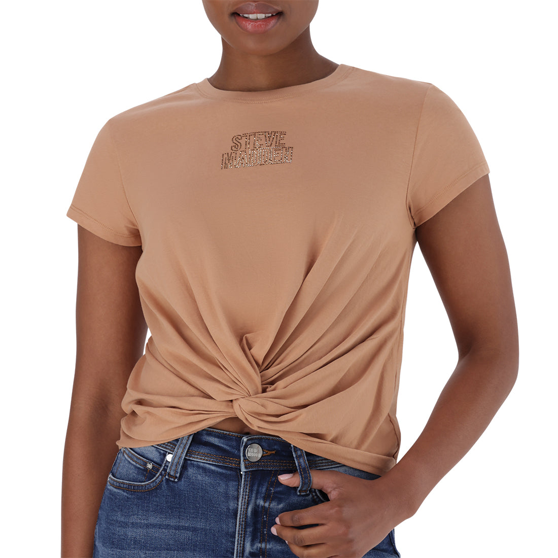 OLIVIA FRONT TWIST LOGO TEE CINNAMON
