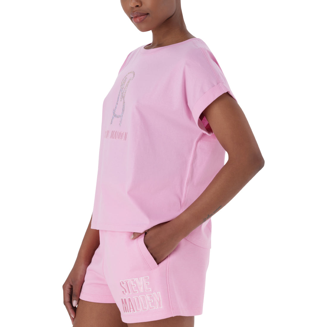 SOPHIA BOXY CRYSTAL LOGO TEE SORBET PINK