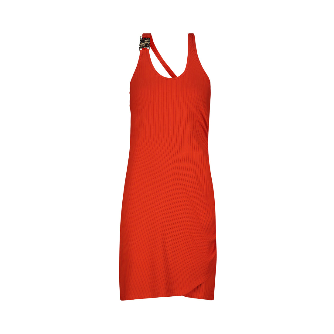 SCARLET RED A-SYMETRICAL STRAPPY DRESS