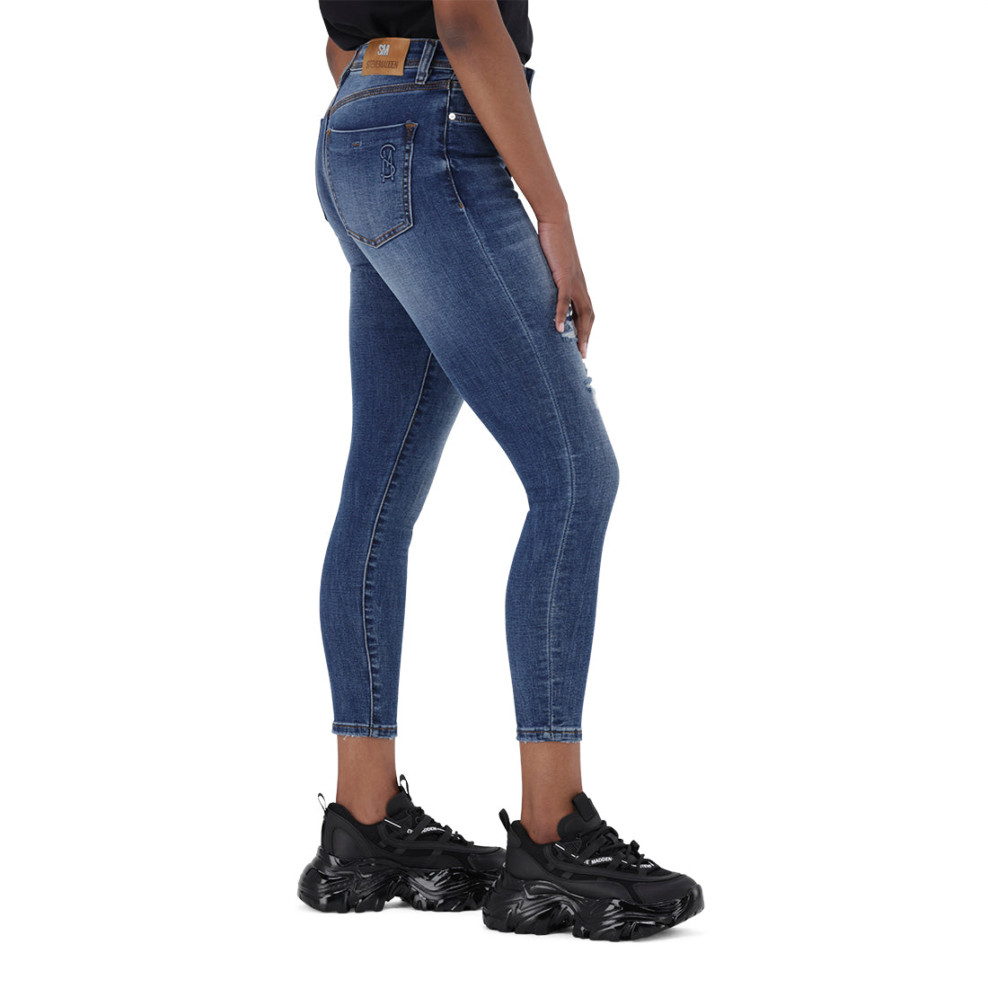 EVA CURVY DARK RIPPED BLUE SKINNY