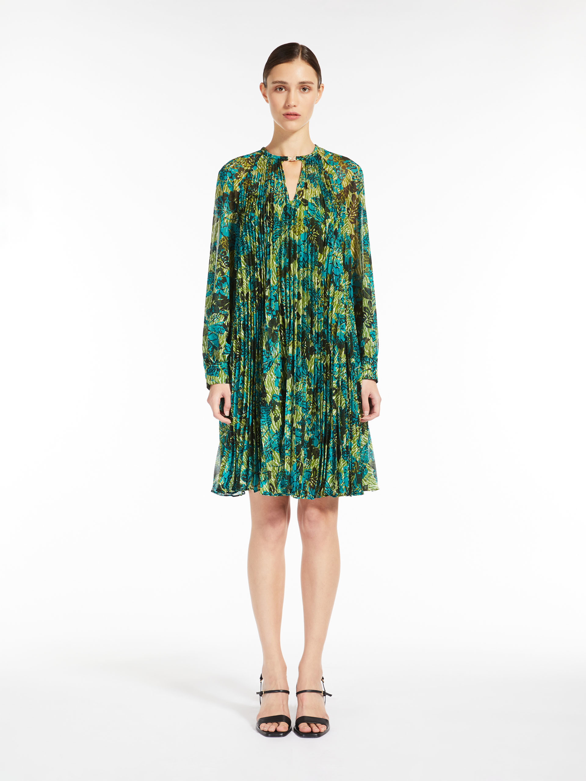 MAX MARA - Printed pleated georgette dress - LEMON - MAX MARA SALE