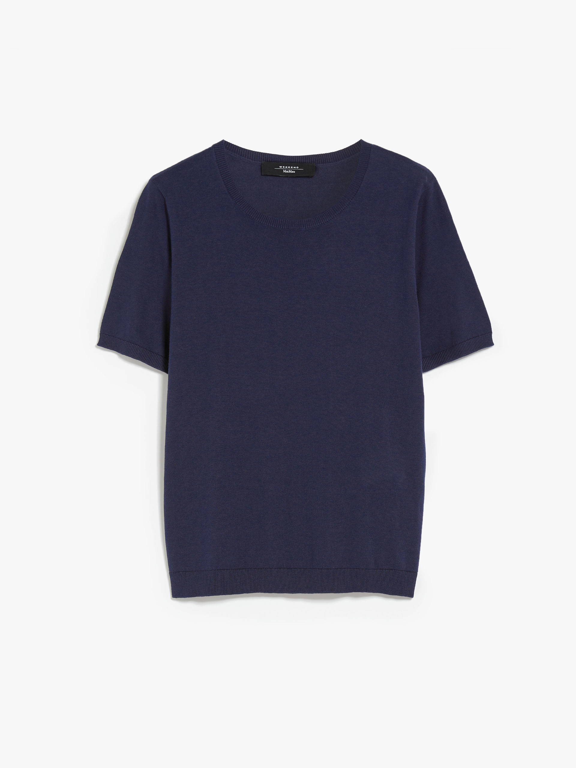 MAX MARA - Silk blend knit T-shirt - NAVY - MAX MARA SALE