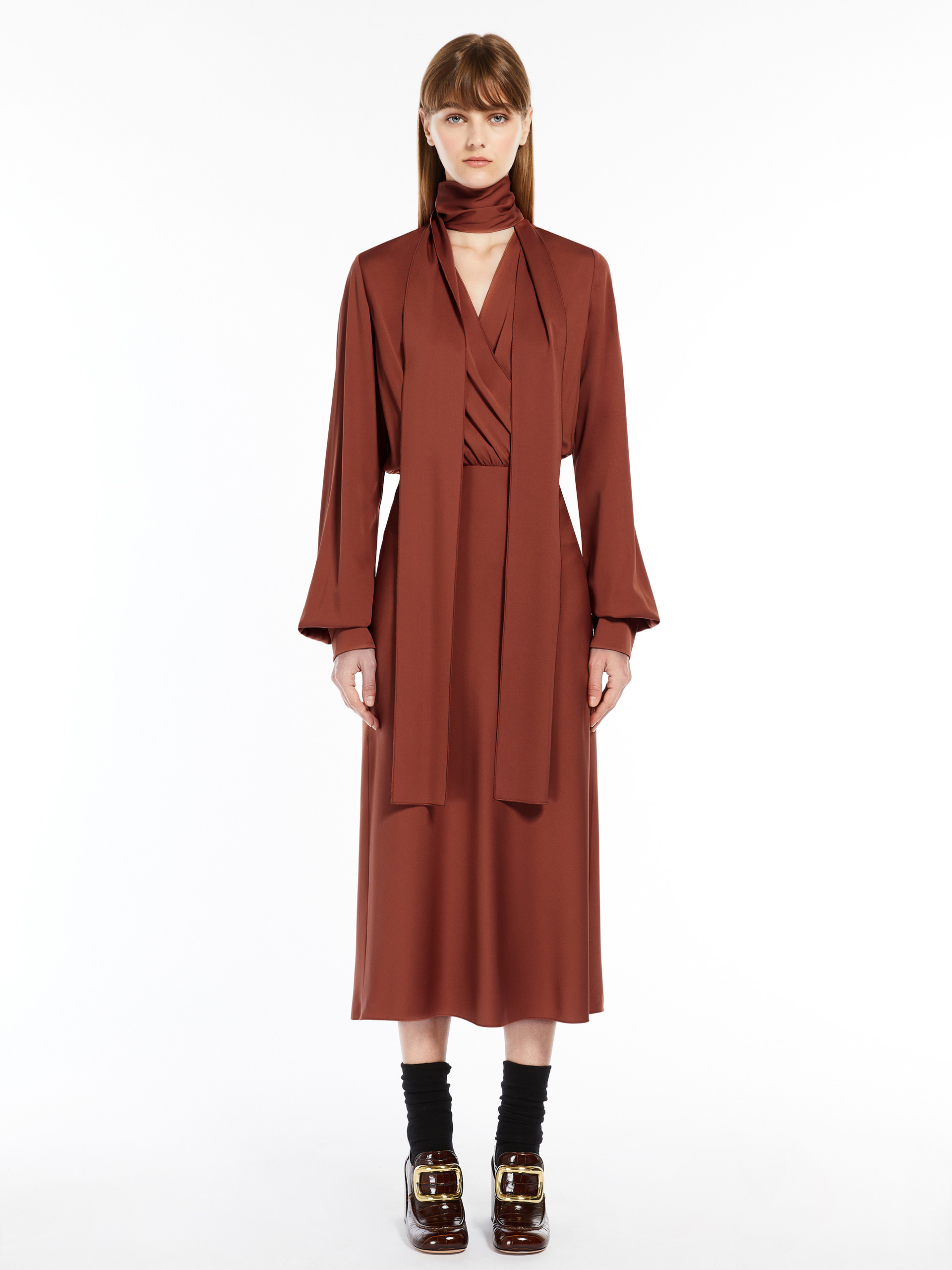 MAX MARA - Sash-detail long silk dress - TERRA COTTA - MAX MARA SALE