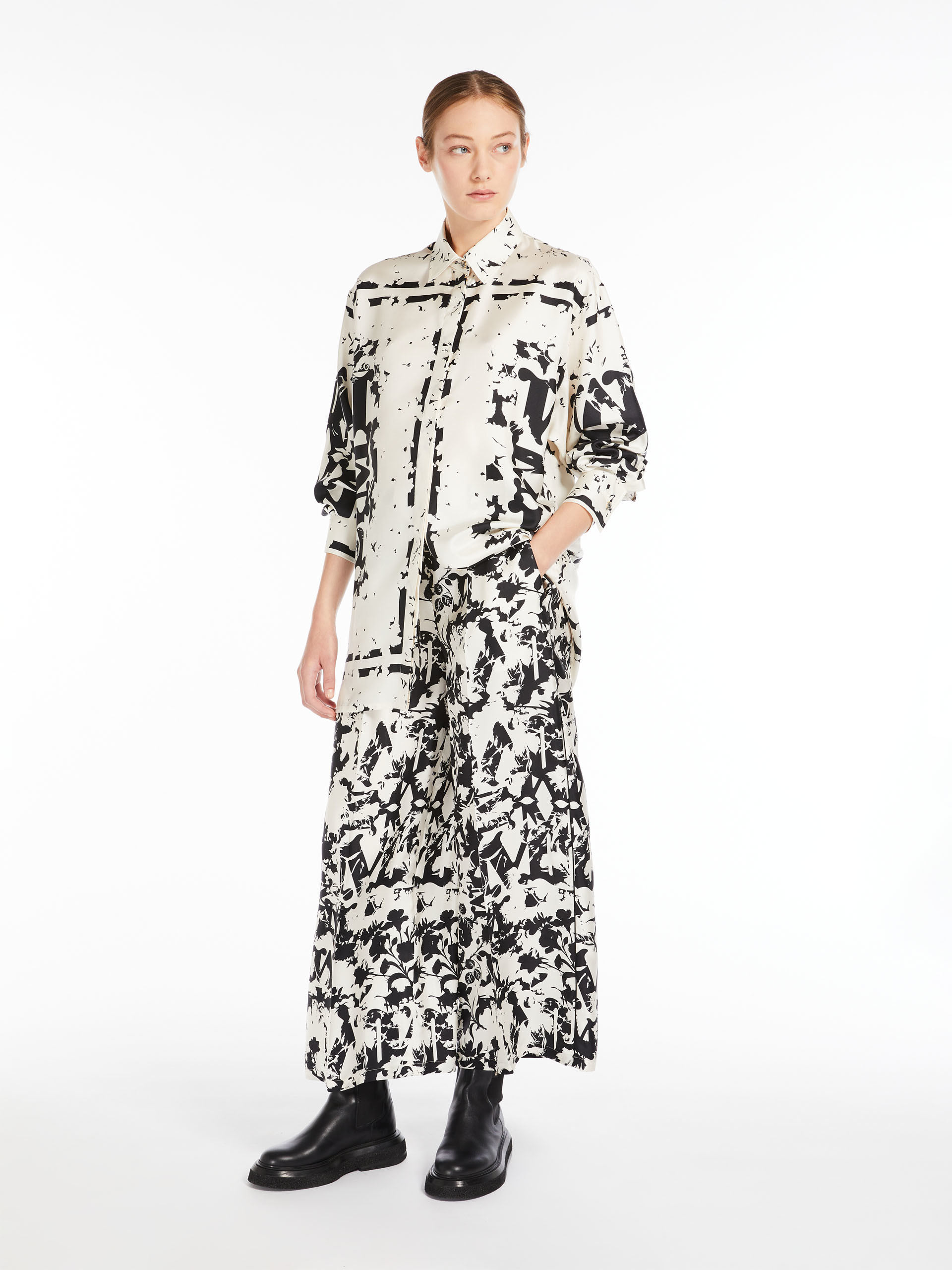 MAX MARA - Silk twill shirt - WHITE BLACK - MAX MARA SALE