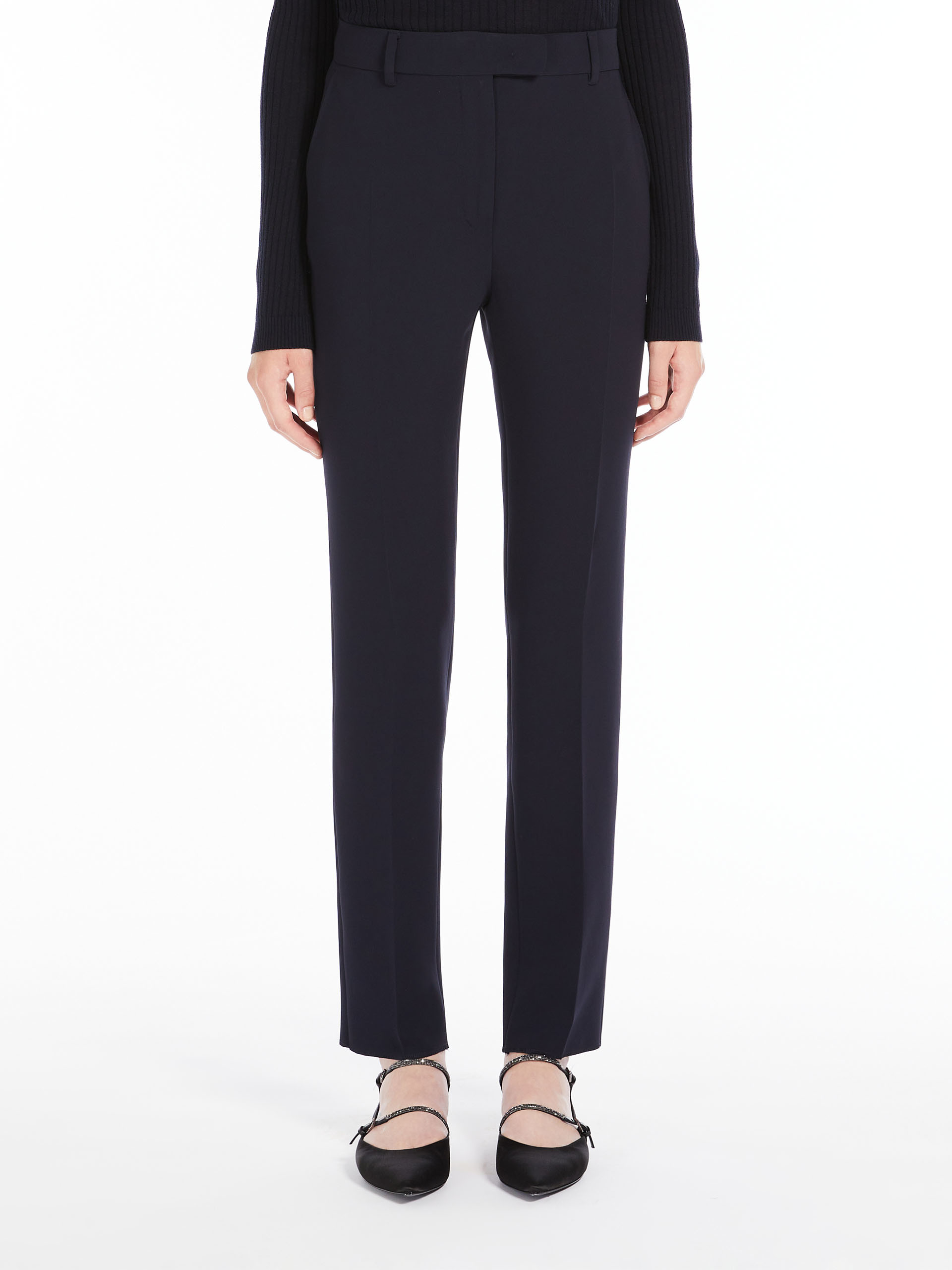 MAX MARA - Straight-fit technical cady trousers - NAVY - MAX MARA SALE