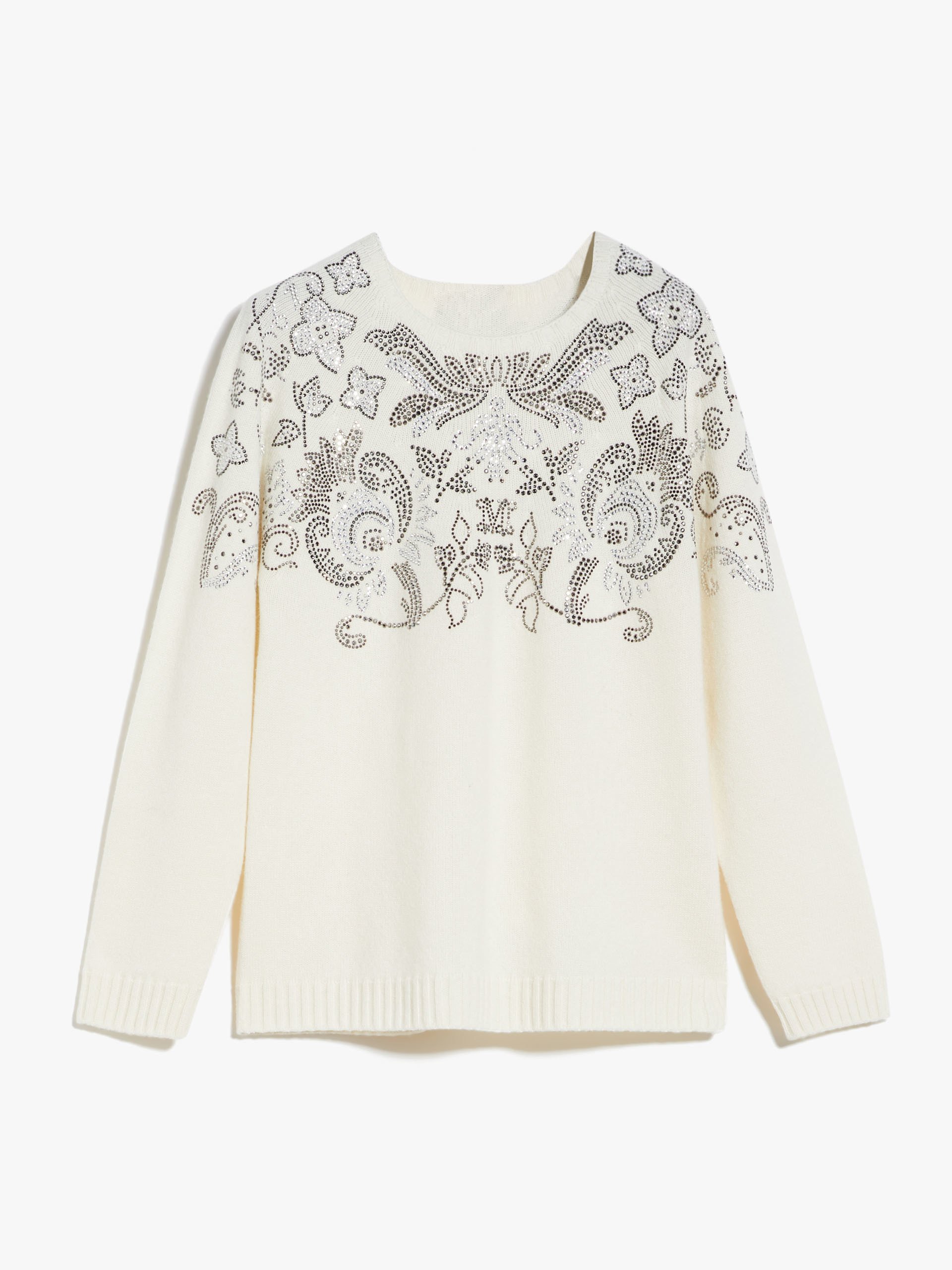MAX MARA - Wool and cashmere jumper with rhinestones - WHITE - MAX MARA SALE