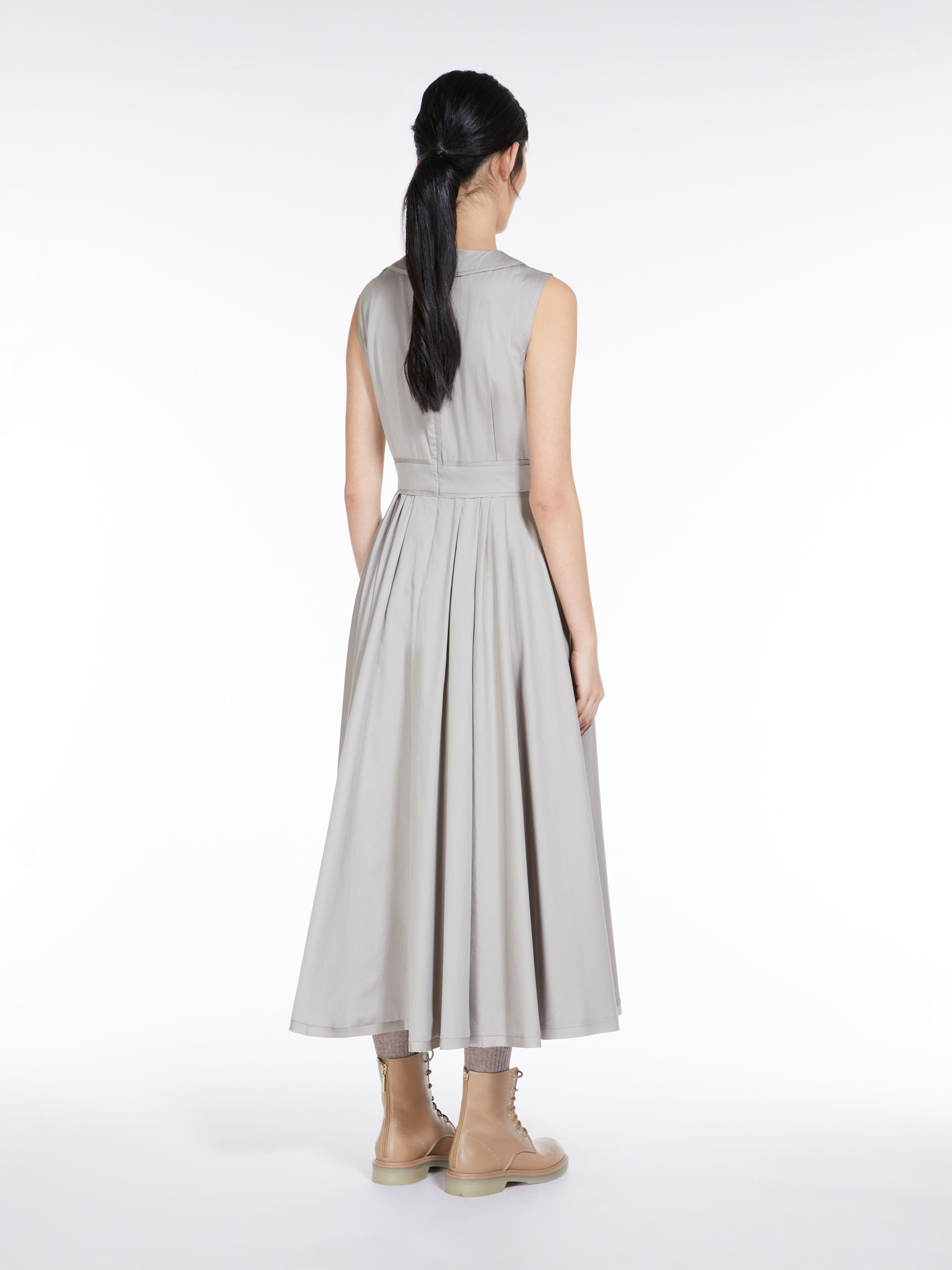 MAX MARA - Long cotton satin dress - LIGHT GREY - MAX MARA SALE