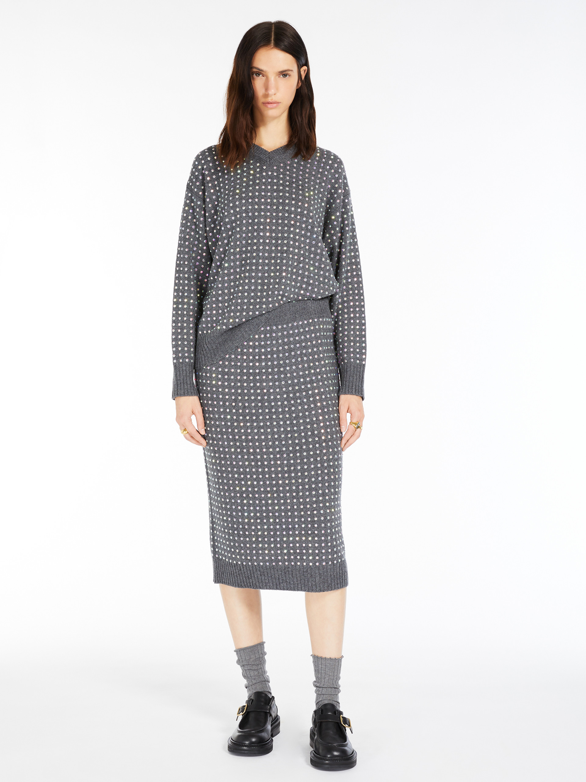 MAX MARA - Rhinestone appliqué-detail sweater - MEDIUM GREY - MAX MARA SALE