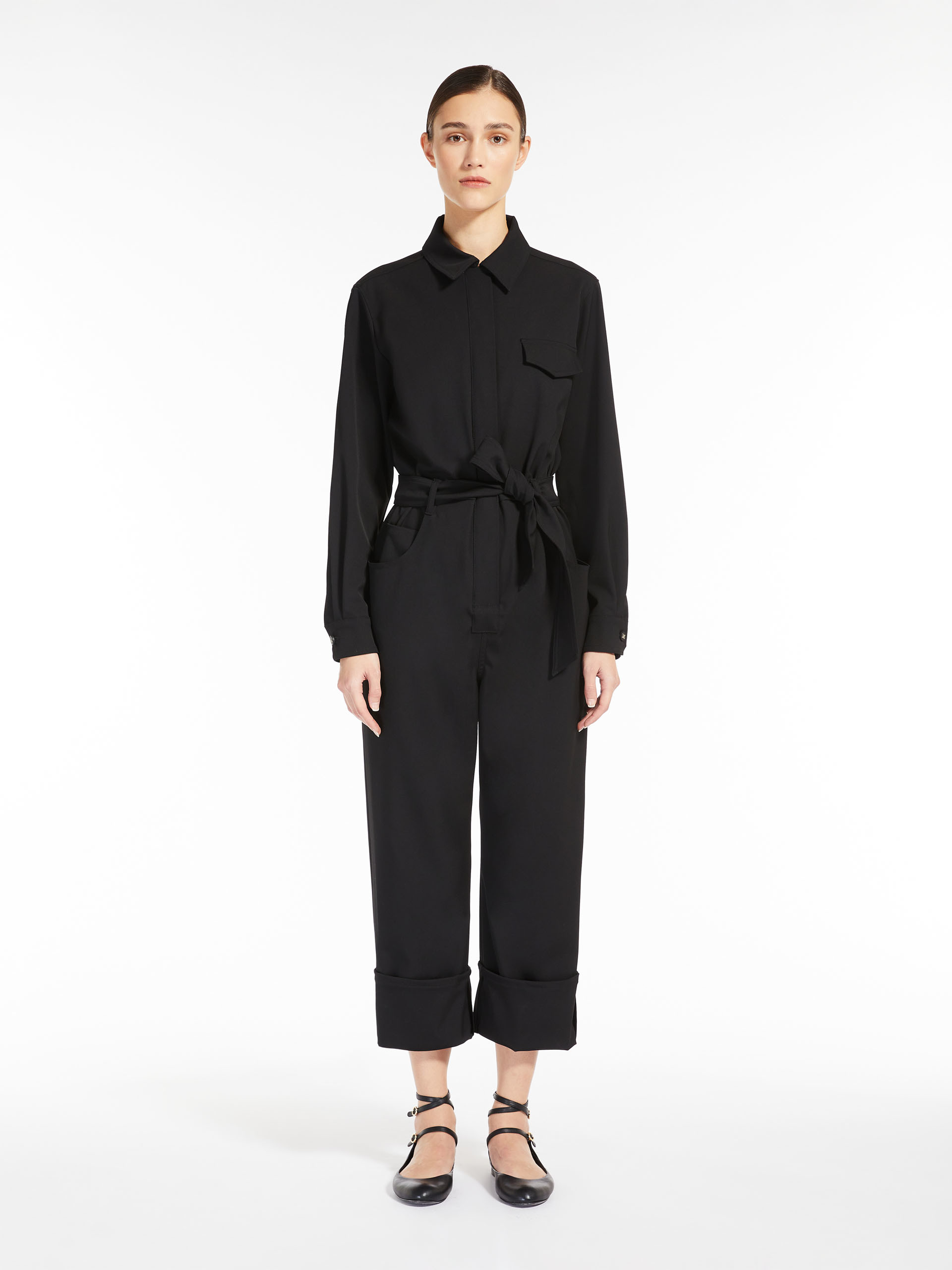 MAX MARA - Workwear jumpsuit in stretch gabardine - BLACK - MAX MARA SALE