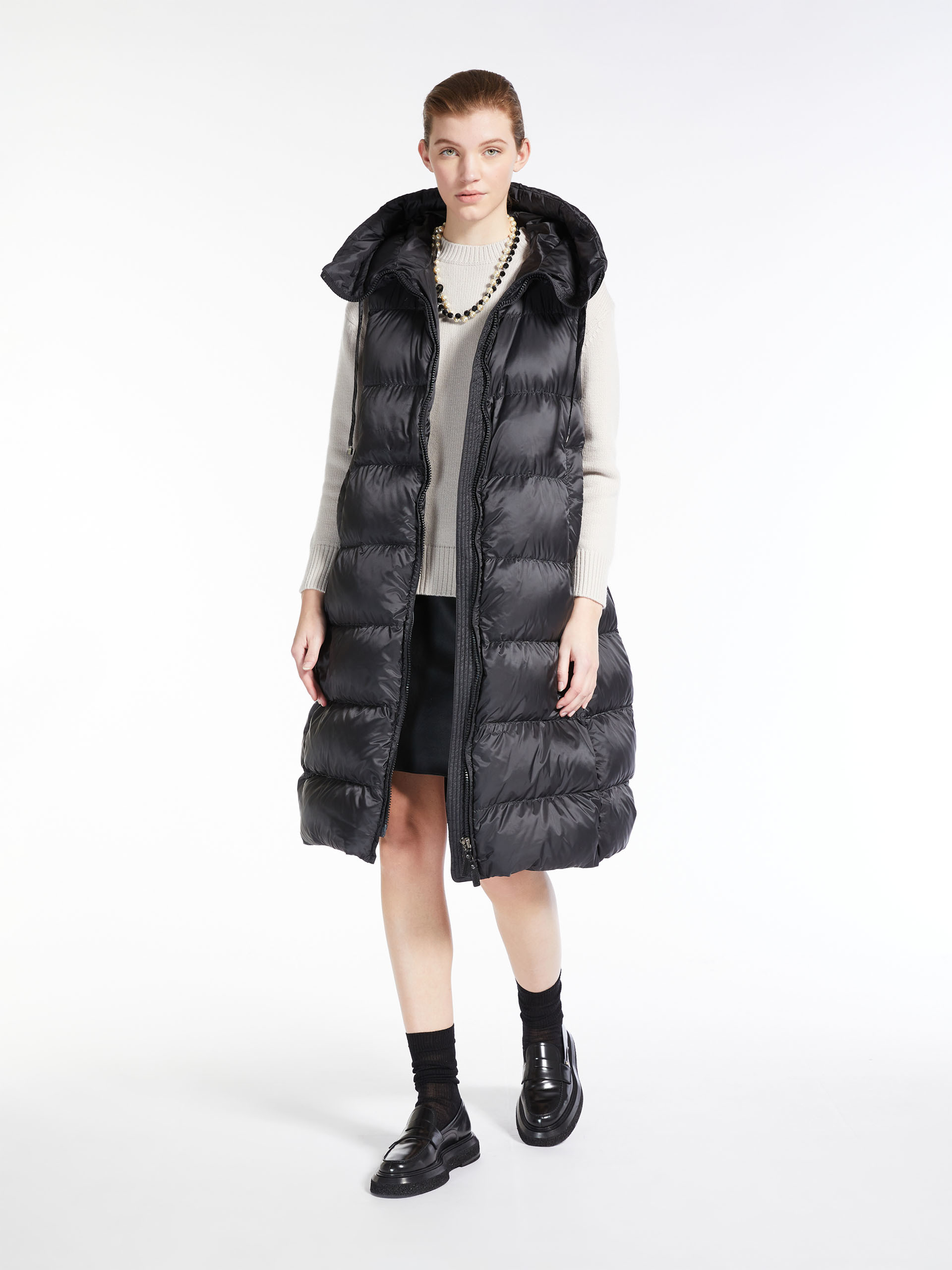 MAX MARA - Long gilet in water-resistant canvas - BLACK - MAX MARA SALE