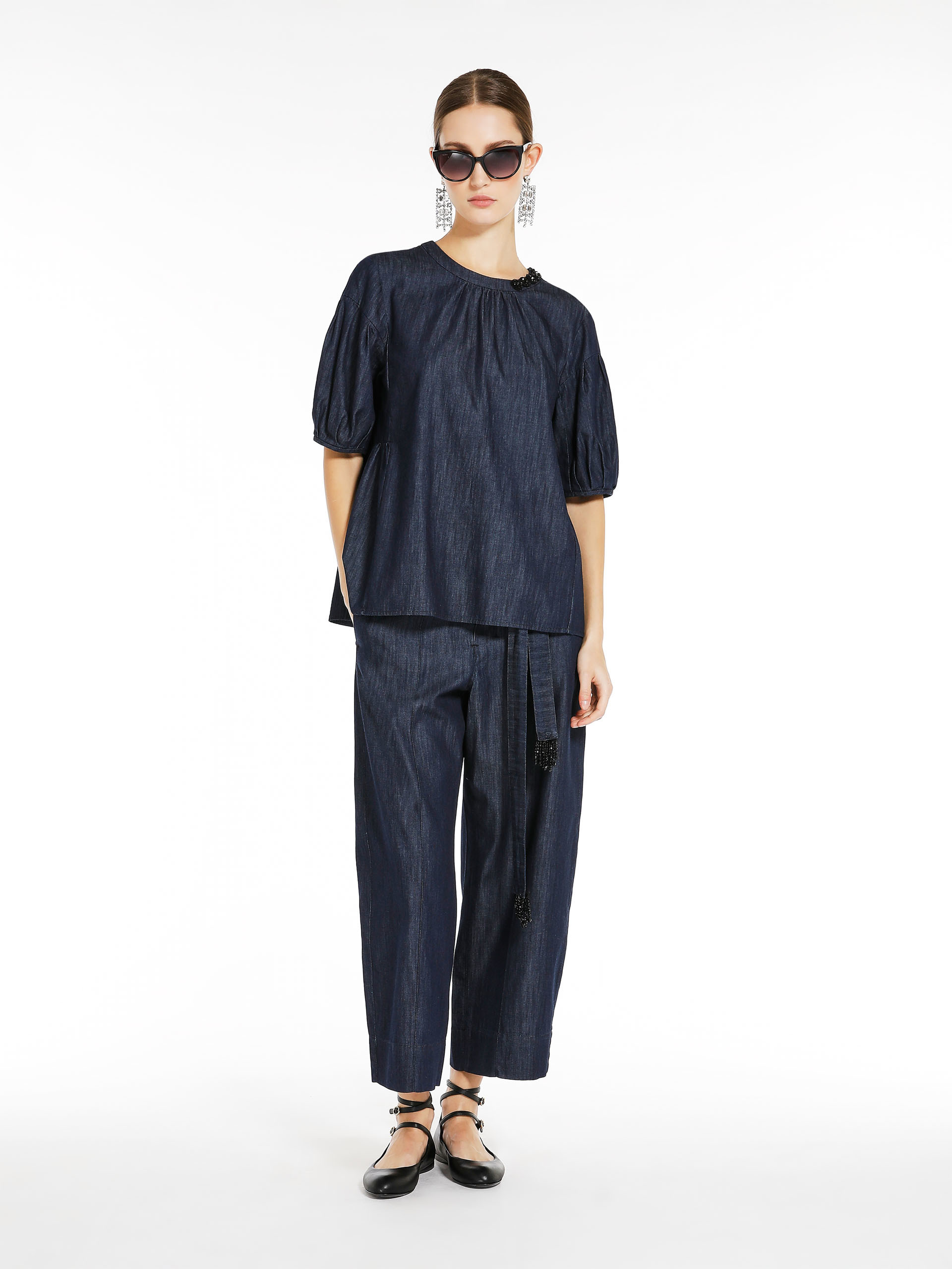 MAX MARA - Cotton denim T-shirt - NAVY - MAX MARA SALE