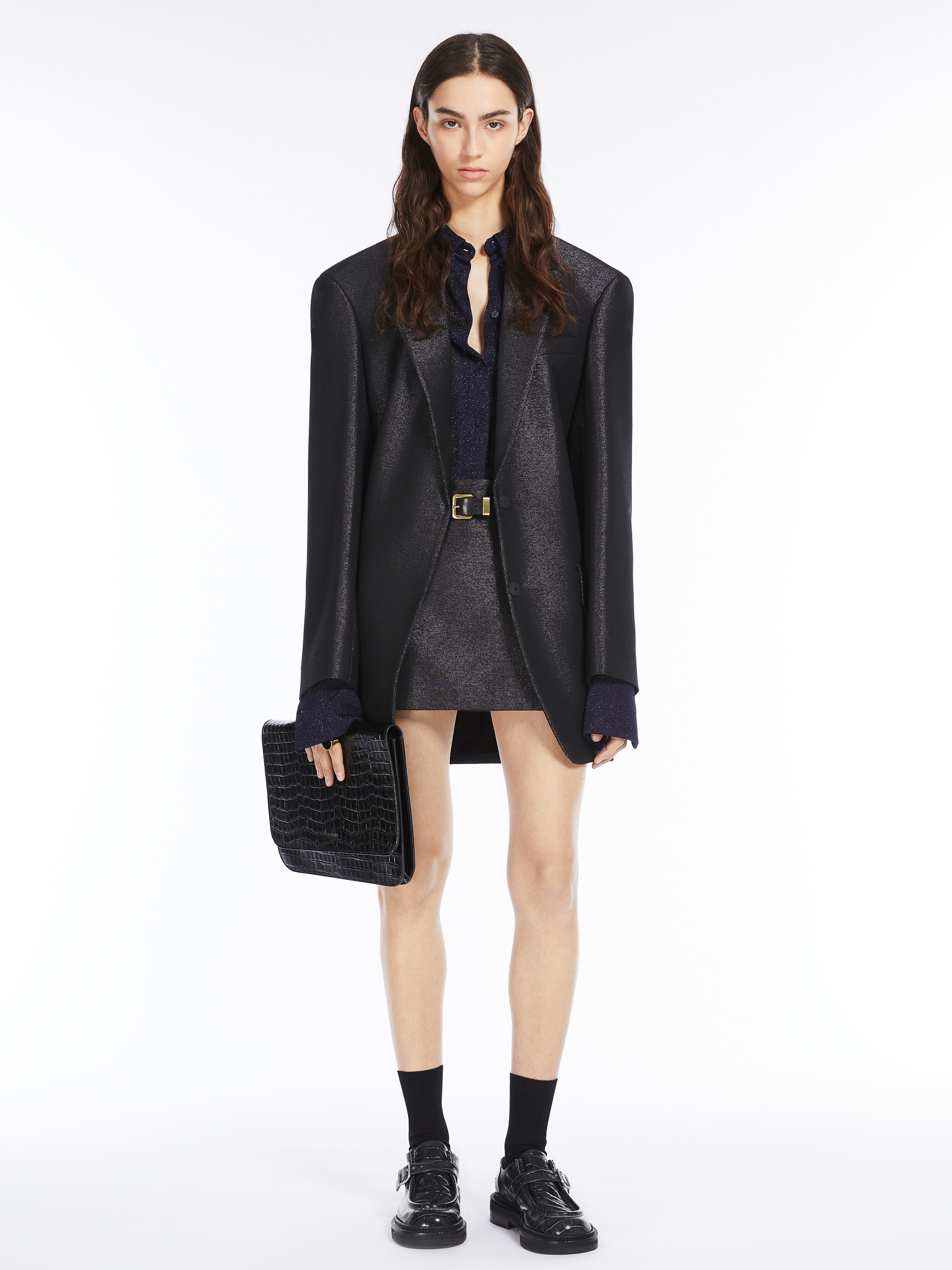 MAX MARA - Lurex jersey shirt - NAVY - MAX MARA SALE