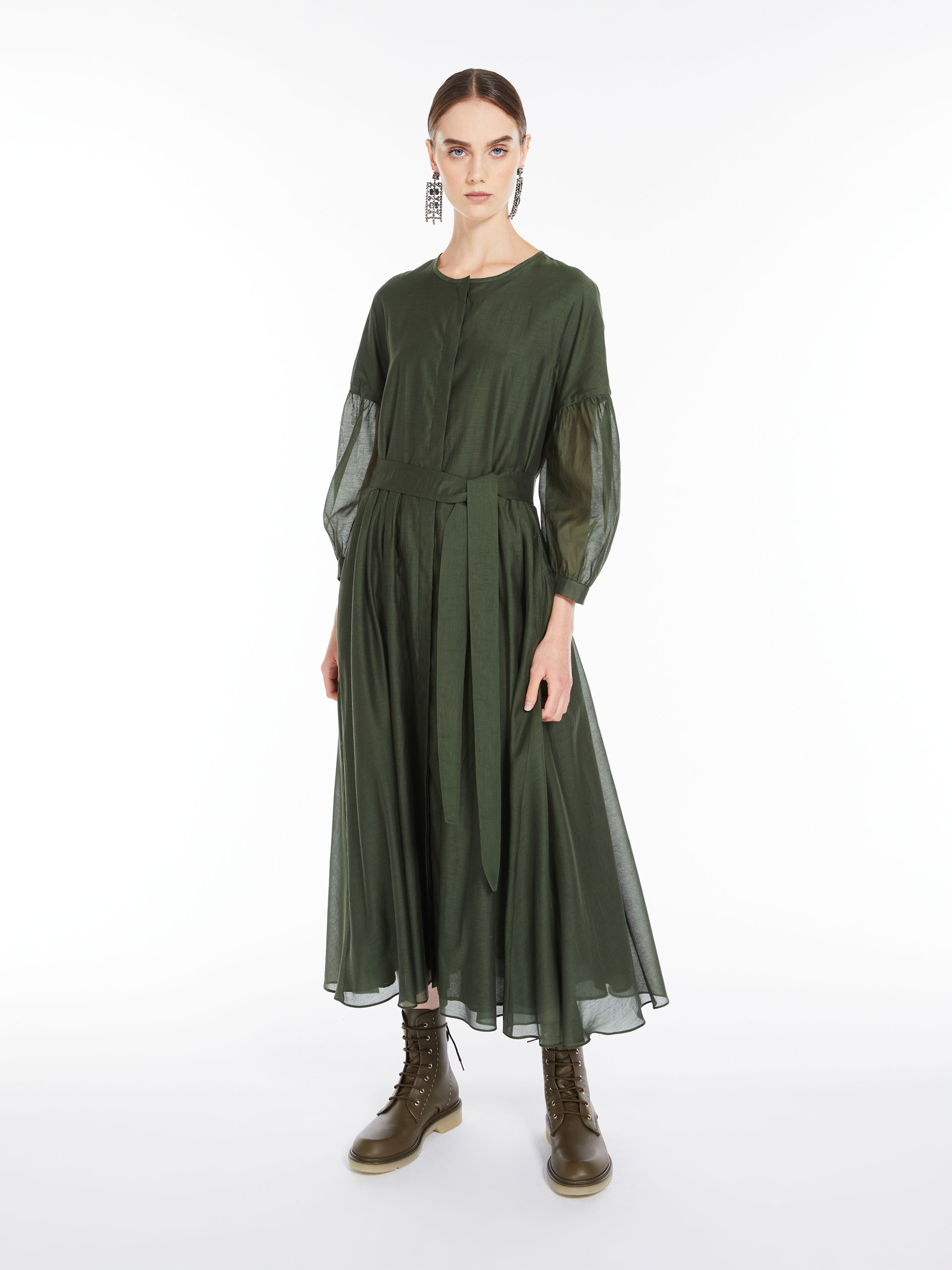 MAX MARA - Cotton and silk voile dress - KAKI - MAX MARA SALE
