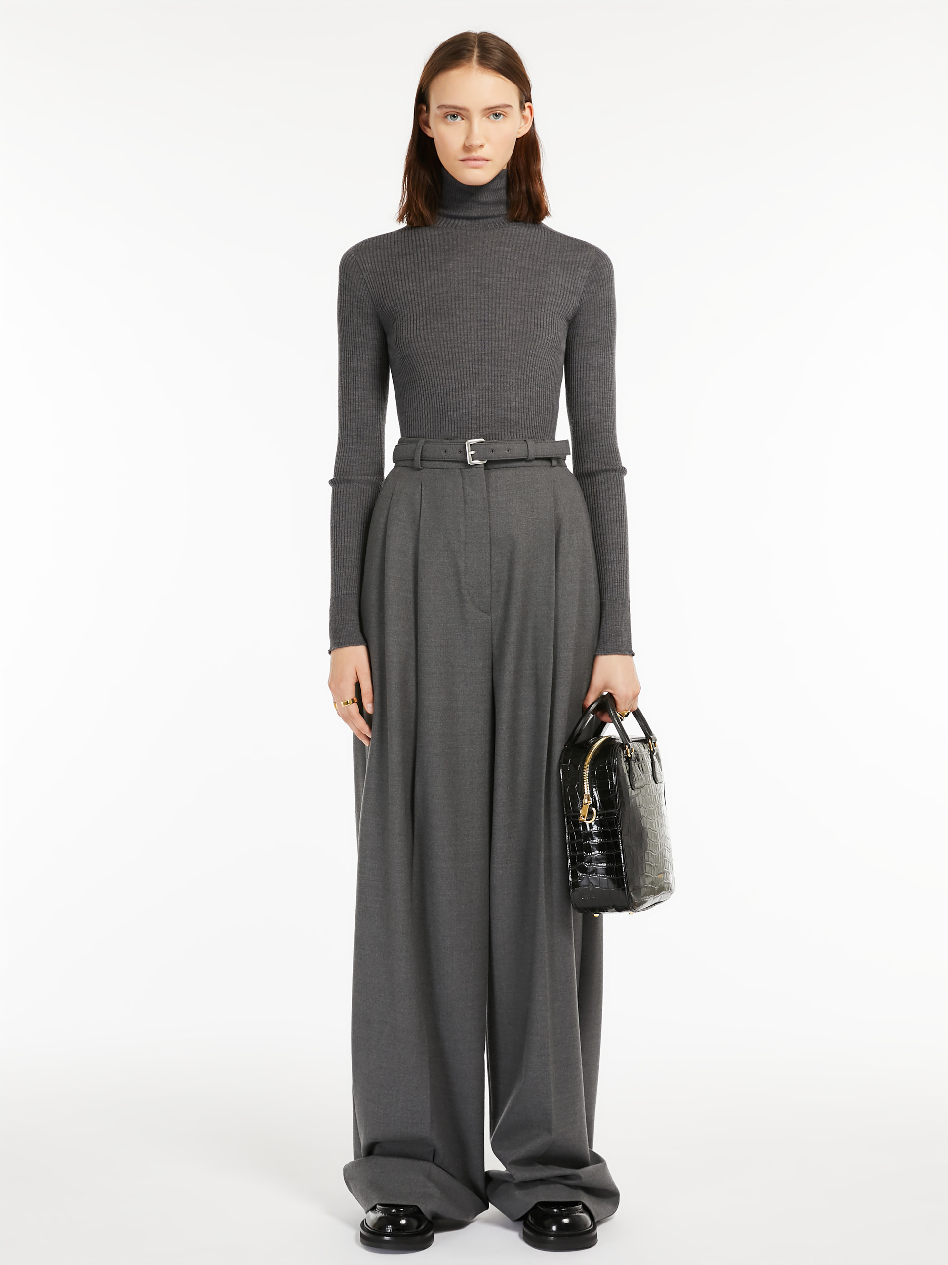 Pure virgin wool mock polo-neck sweater - LIGHT GREY - MAX MARA SALE