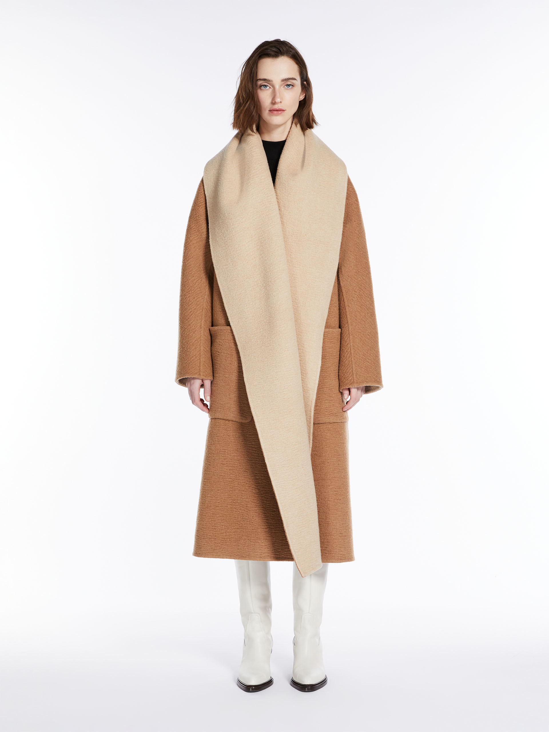 MAX MARA - Reversible camel coat with foulard collar - BROWN - MAX MARA SALE