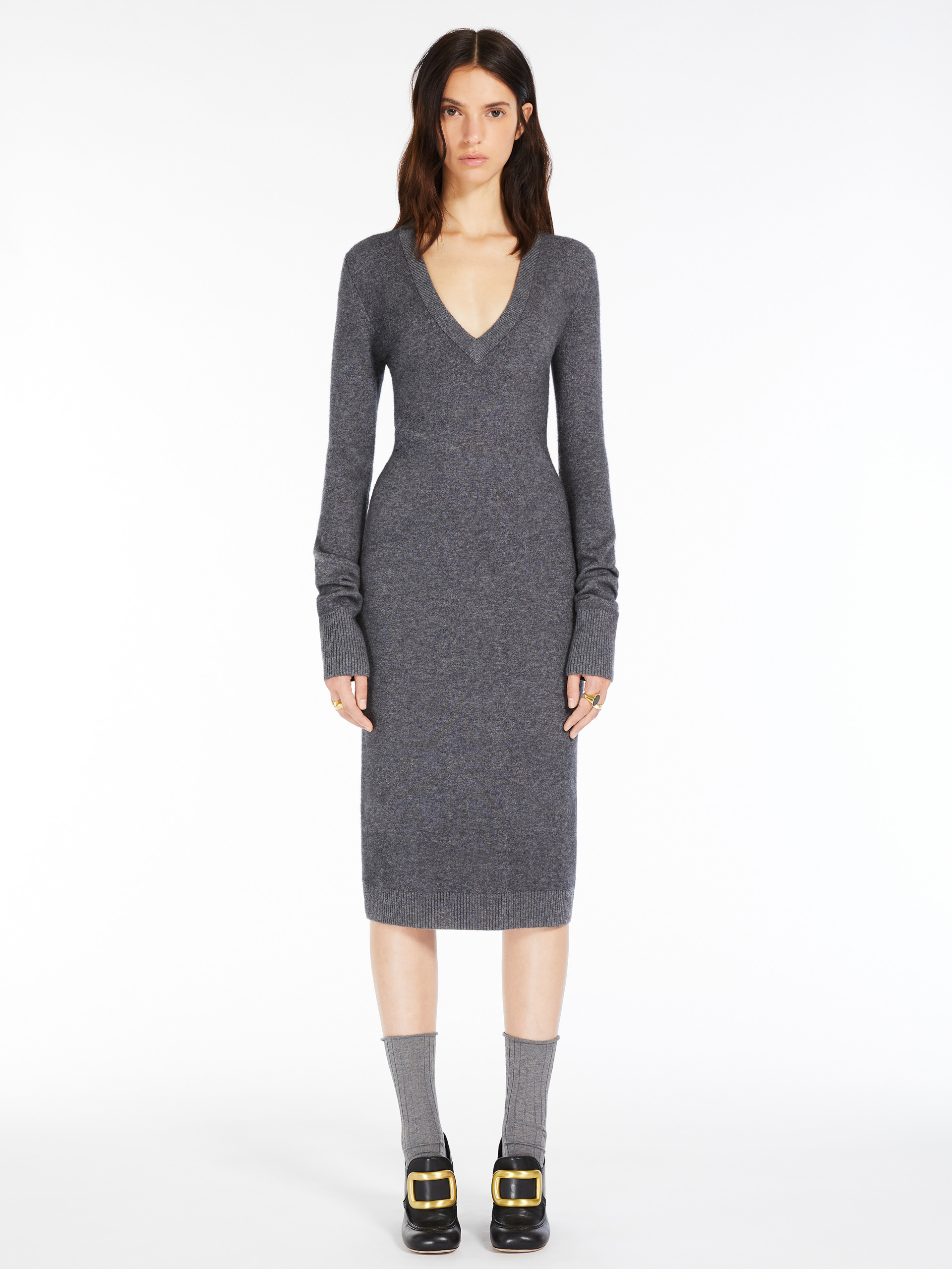 MAX MARA - Slim-fit cashmere-blend dress - MEDIUM GREY - MAX MARA SALE