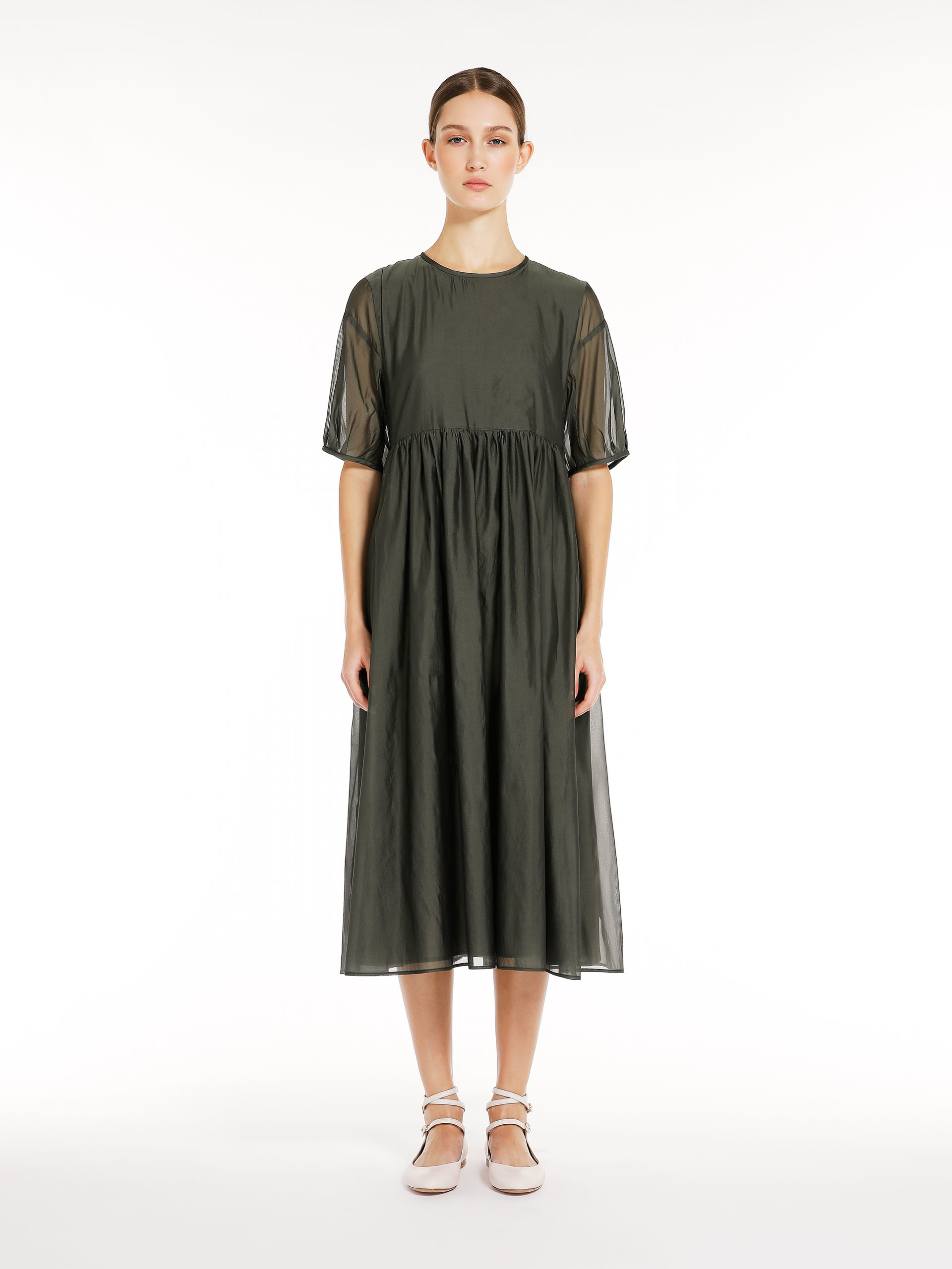 MAX MARA - Cotton and silk organza dress - DARK GREY GREEN - MAX MARA SALE