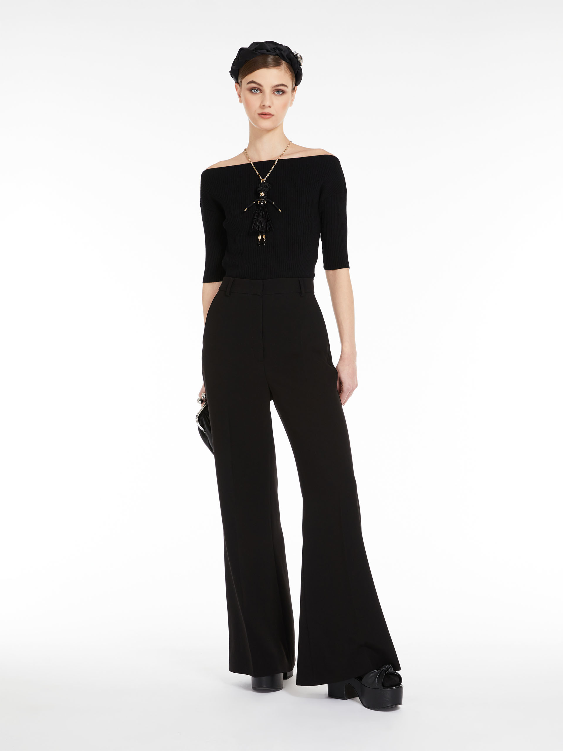 MAX MARA - Knit top in ribbed viscose yarn - BLACK - MAX MARA SALE