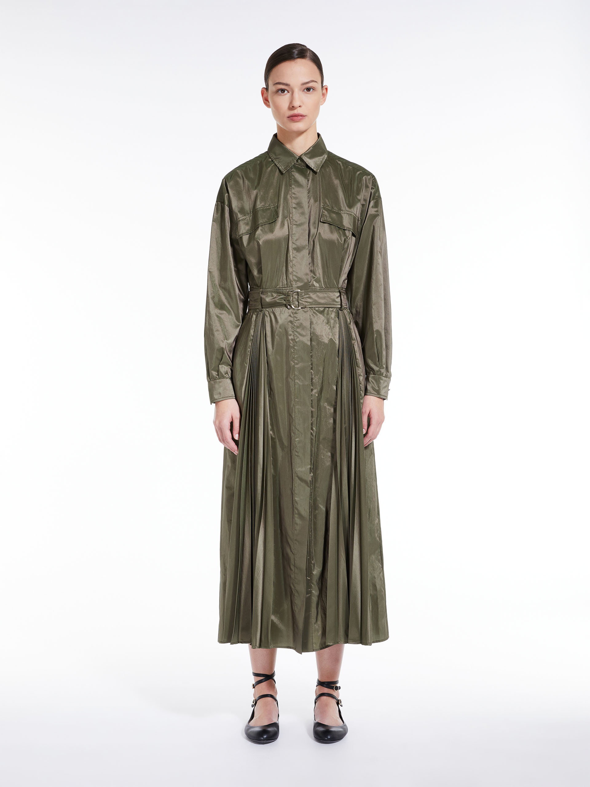 MAX MARA - Silk-blend shirt dress - OLIVE GREEN - MAX MARA SALE