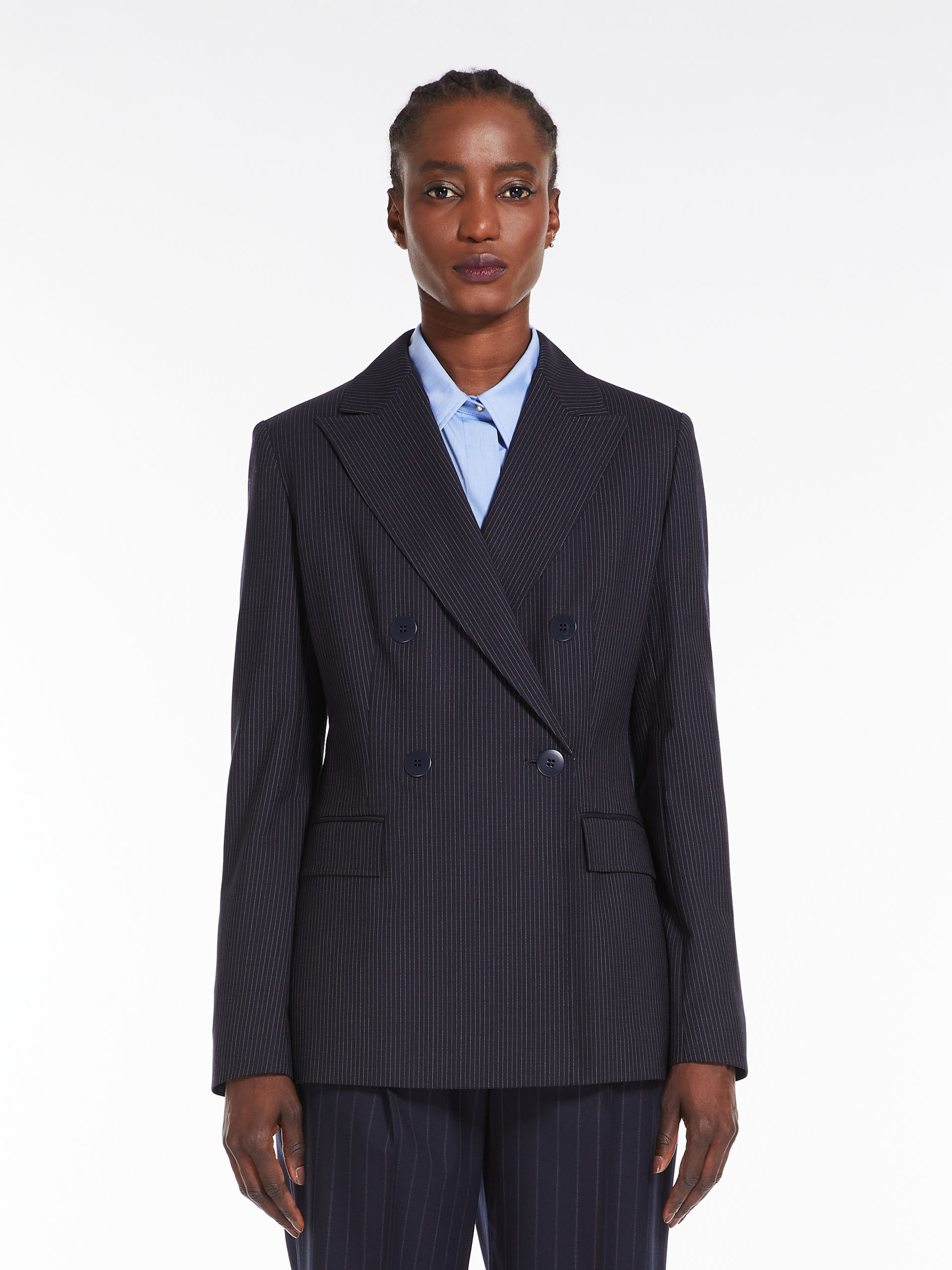 MAX MARA - Pinstripe wool-blend blazer - NAVY - MAX MARA SALE