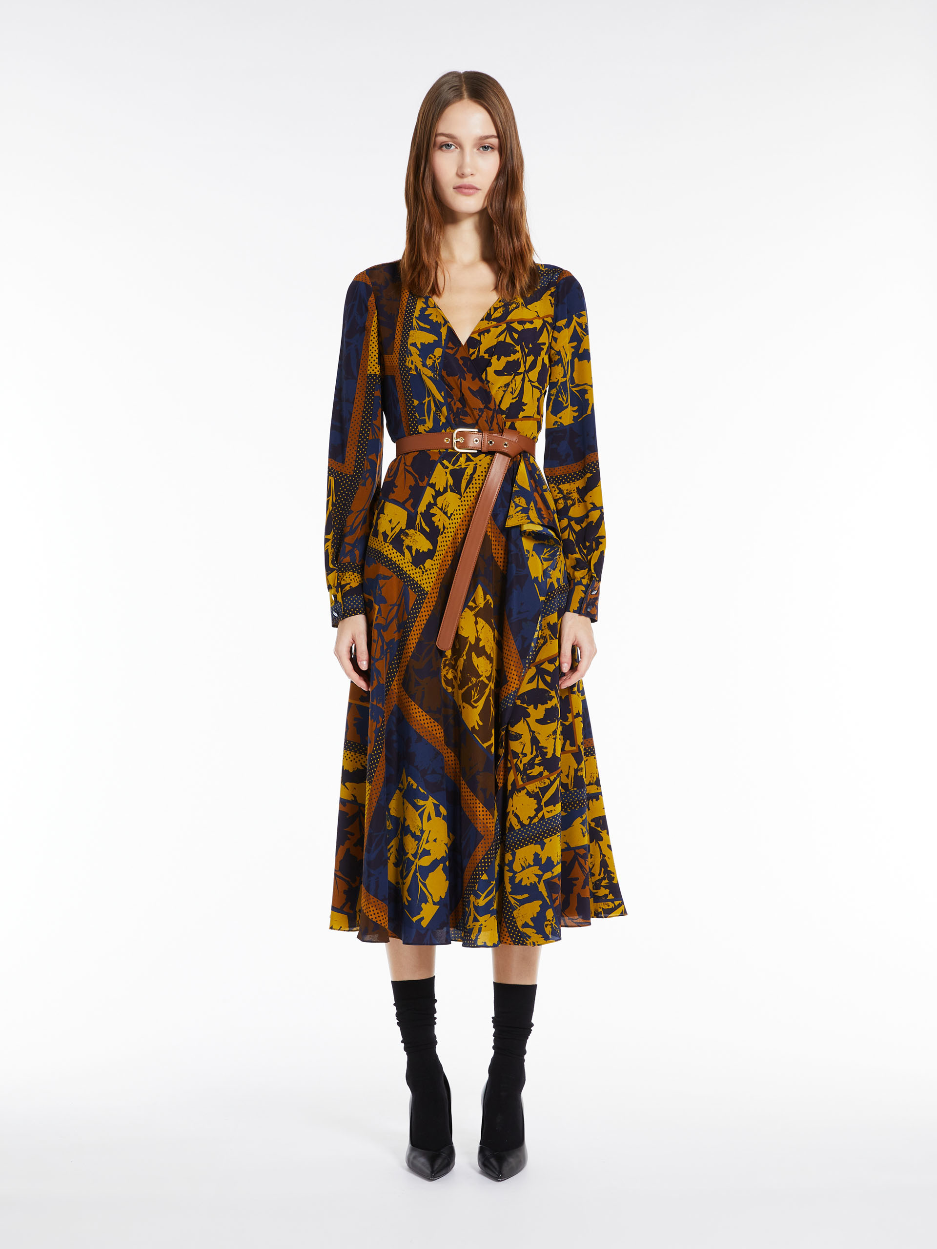 MAX MARA - Silk dress with a handkerchief skirt - NAVY - MAX MARA SALE
