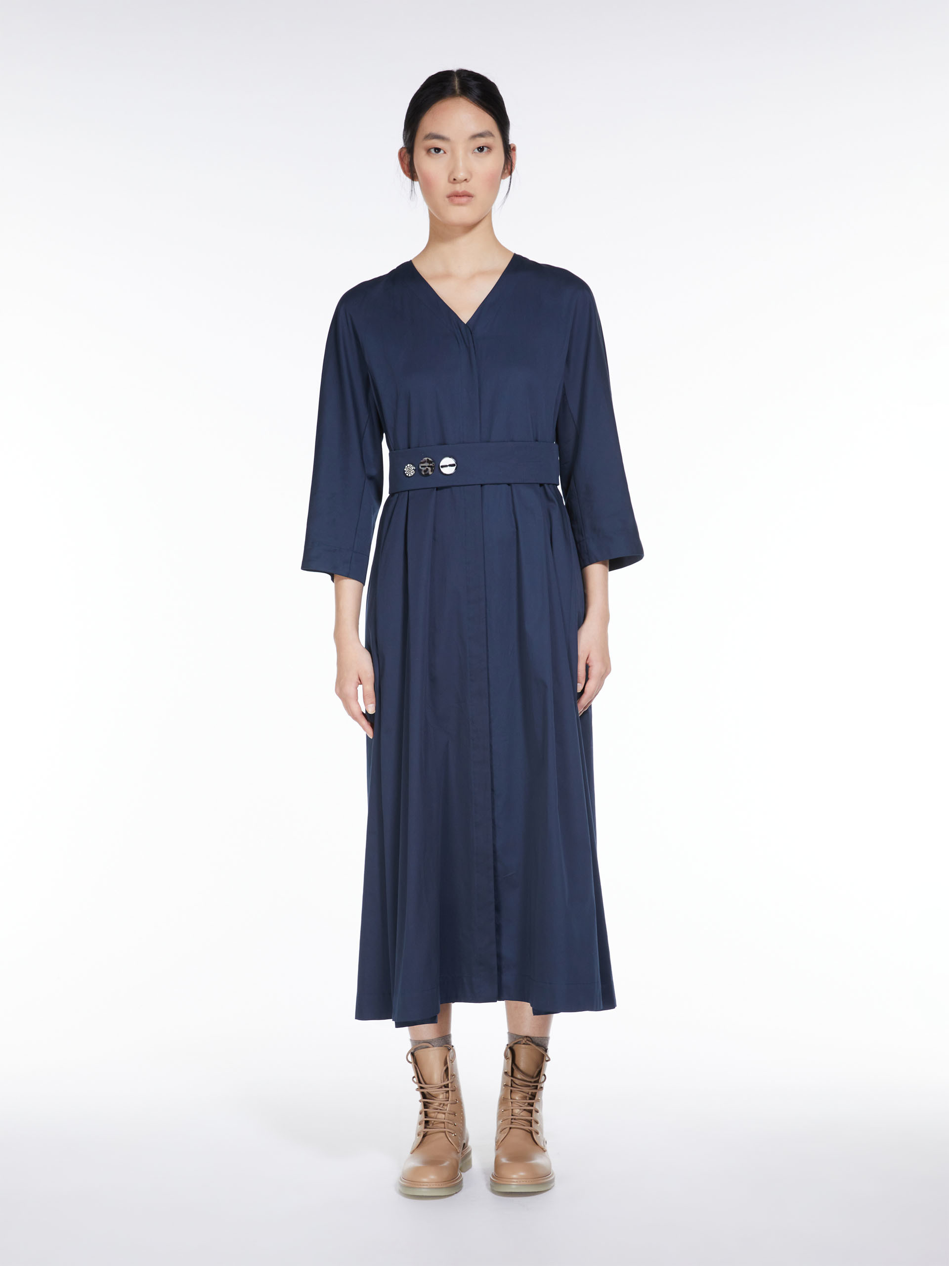 MAX MARA - Washed cotton satin dress - NAVY - MAX MARA SALE