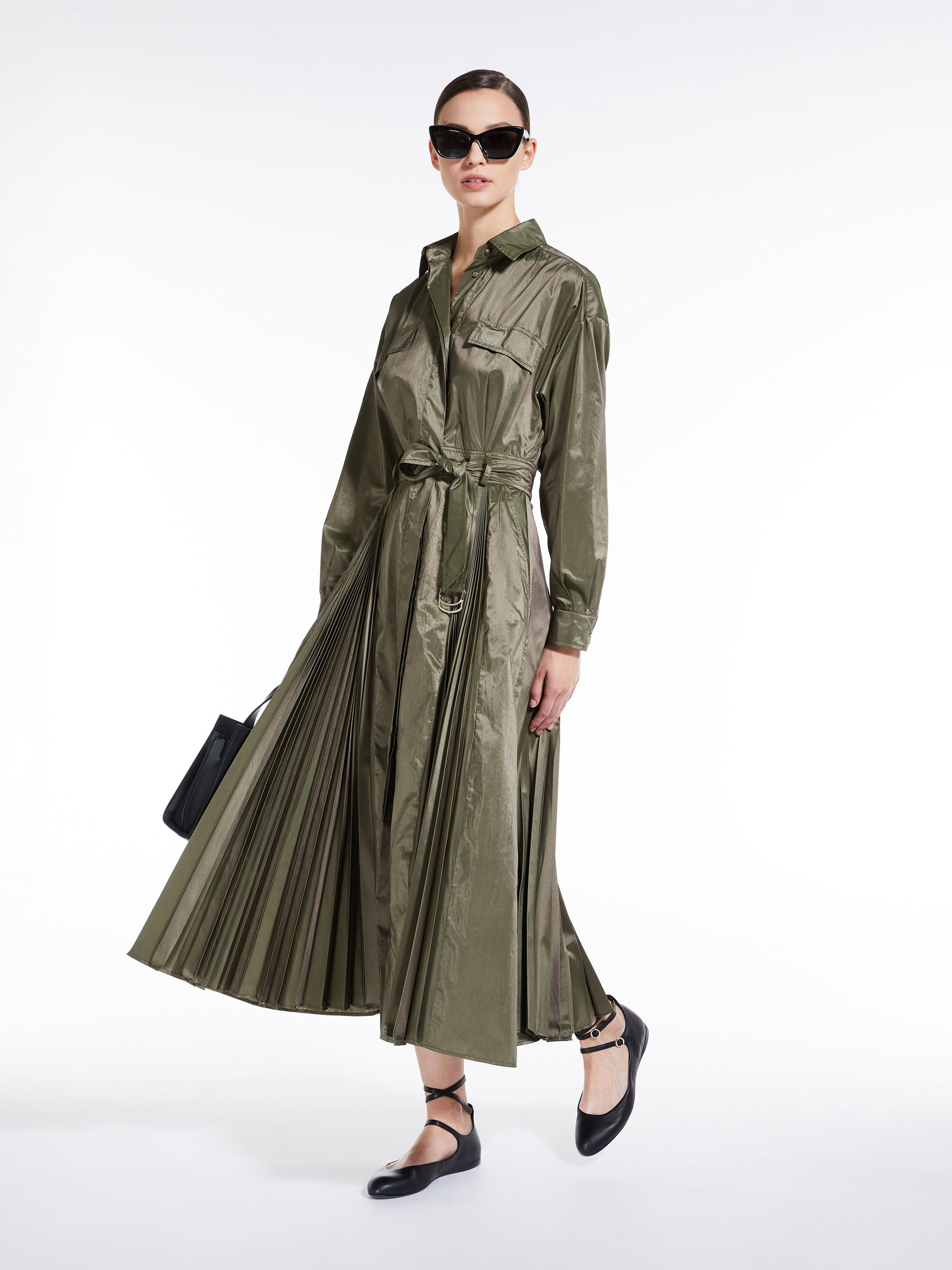 MAX MARA - Silk-blend shirt dress - OLIVE GREEN - MAX MARA SALE