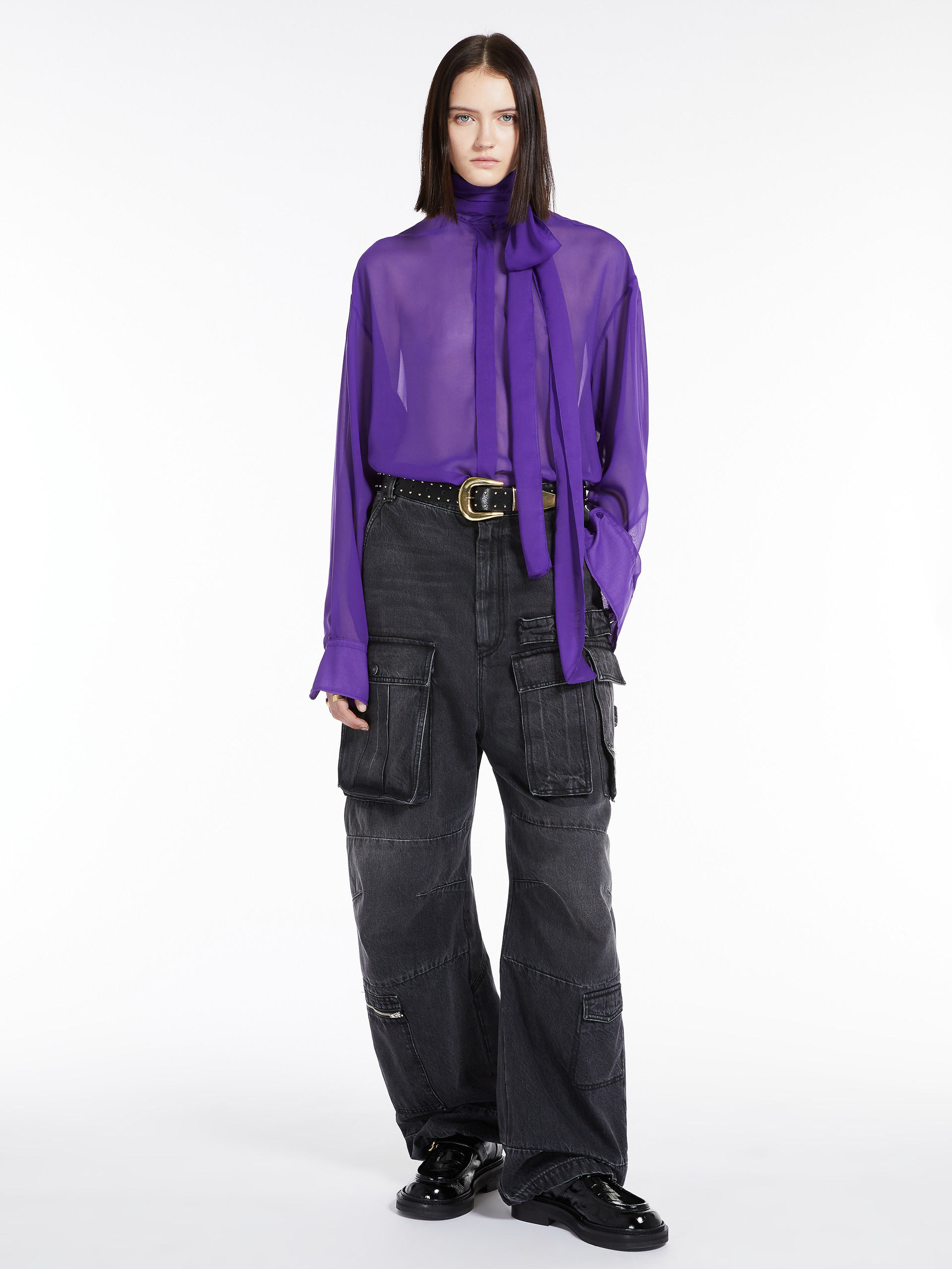 MAX MARA - Blouse with sash collar - PURPLE - MAX MARA SALE