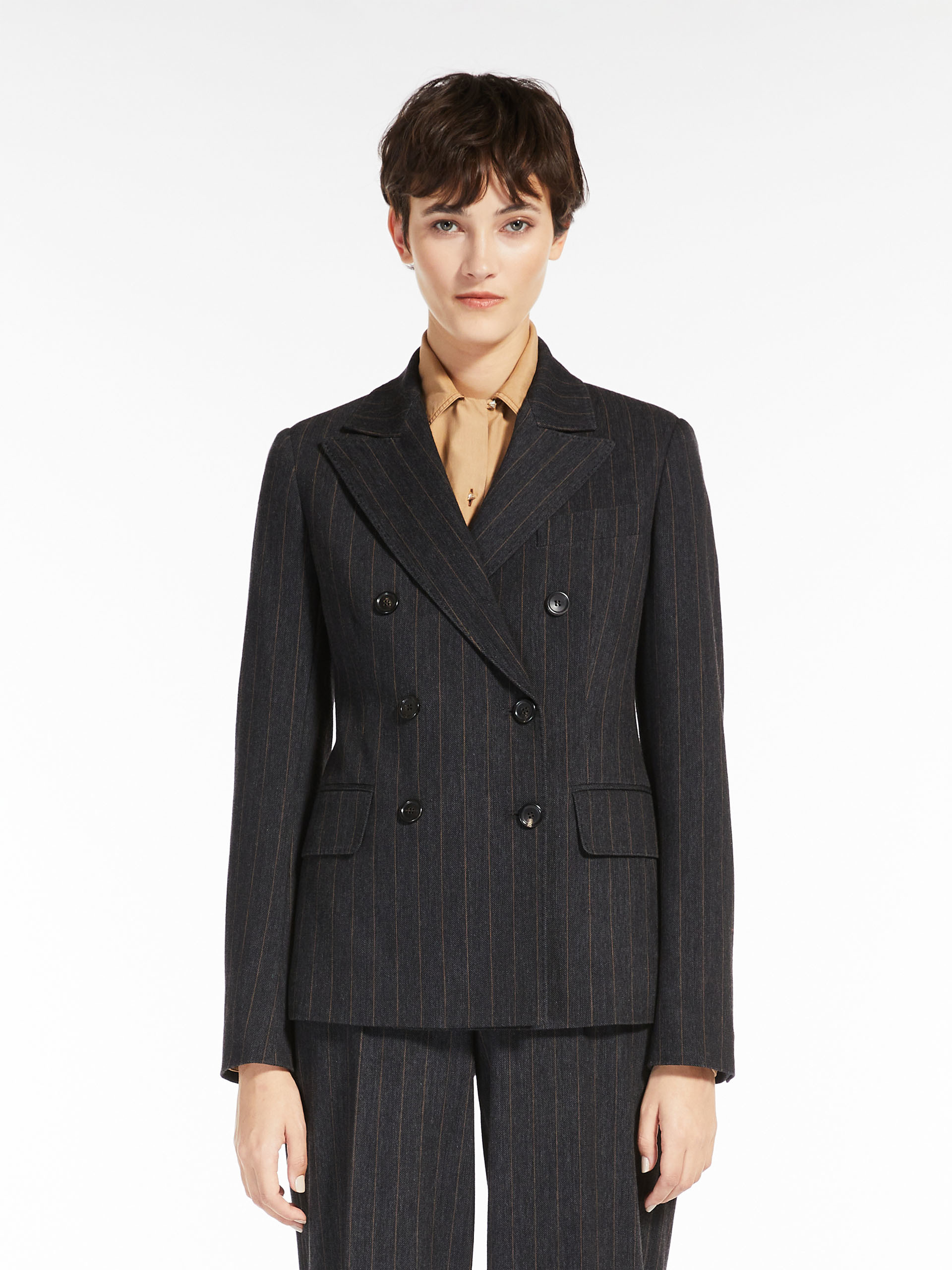 MAX MARA - Double-breasted blazer in pinstriped jersey -DARK GREY - MAX MARA SALE